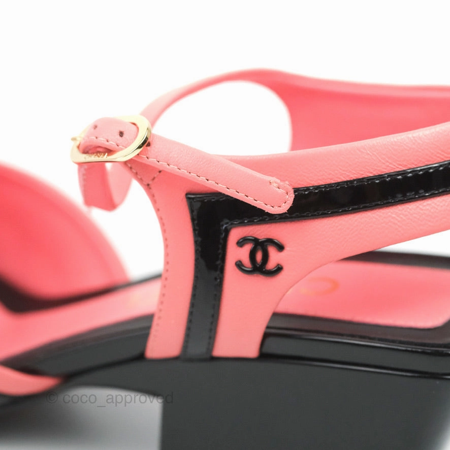 Chanel CC Slingback Heels Black Pink Size 37