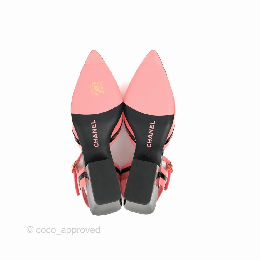 Chanel CC Slingback Heels Black Pink Size 37