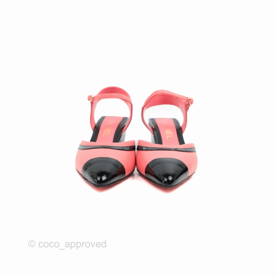 Chanel CC Slingback Heels Black Pink Size 37