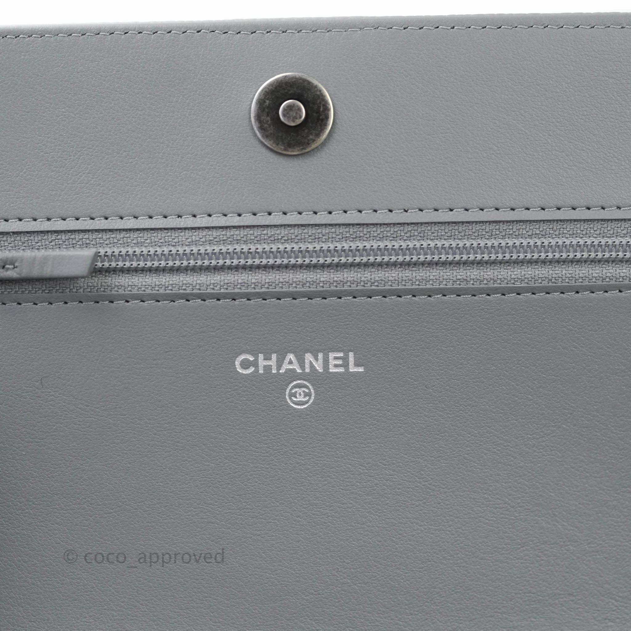 Chanel Chevron Boy Wallet on Chain WOC Grey Caviar Ruthenium Hardware