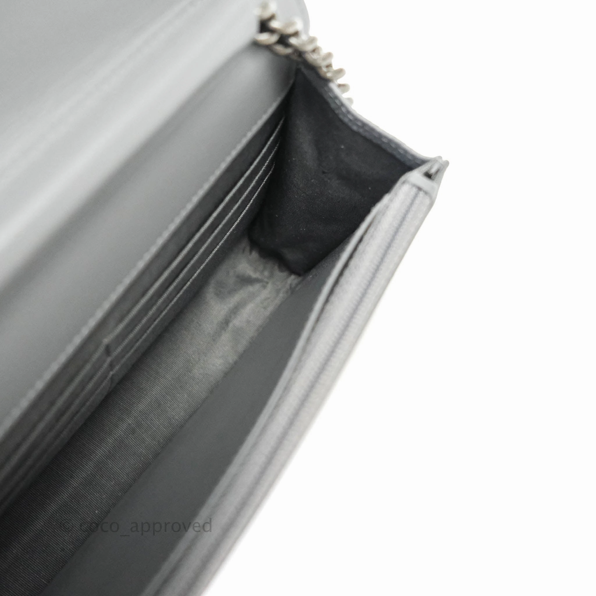 Chanel Chevron Boy Wallet on Chain WOC Grey Caviar Ruthenium Hardware