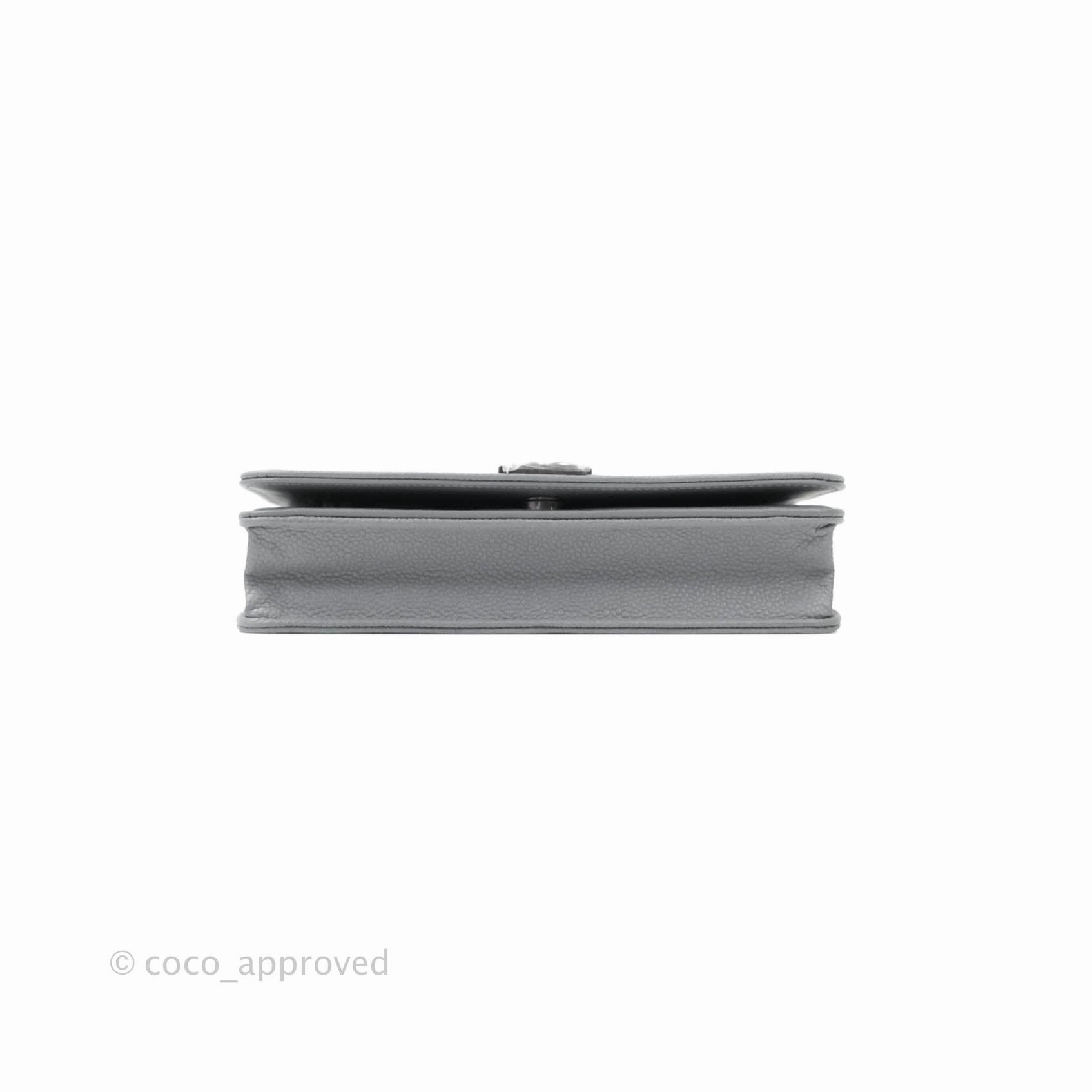 Chanel Chevron Boy Wallet on Chain WOC Grey Caviar Ruthenium Hardware