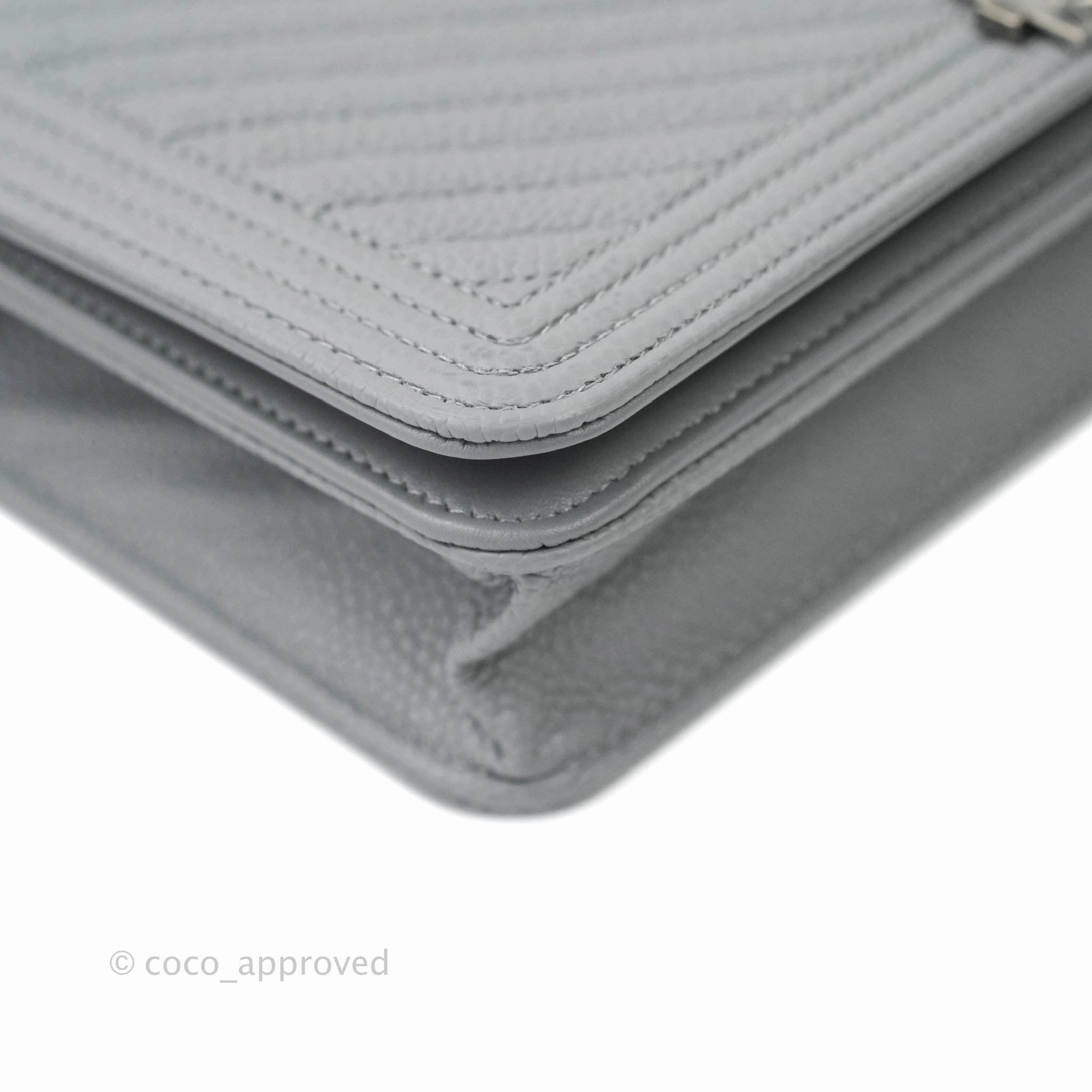 Chanel Chevron Boy Wallet on Chain WOC Grey Caviar Ruthenium Hardware