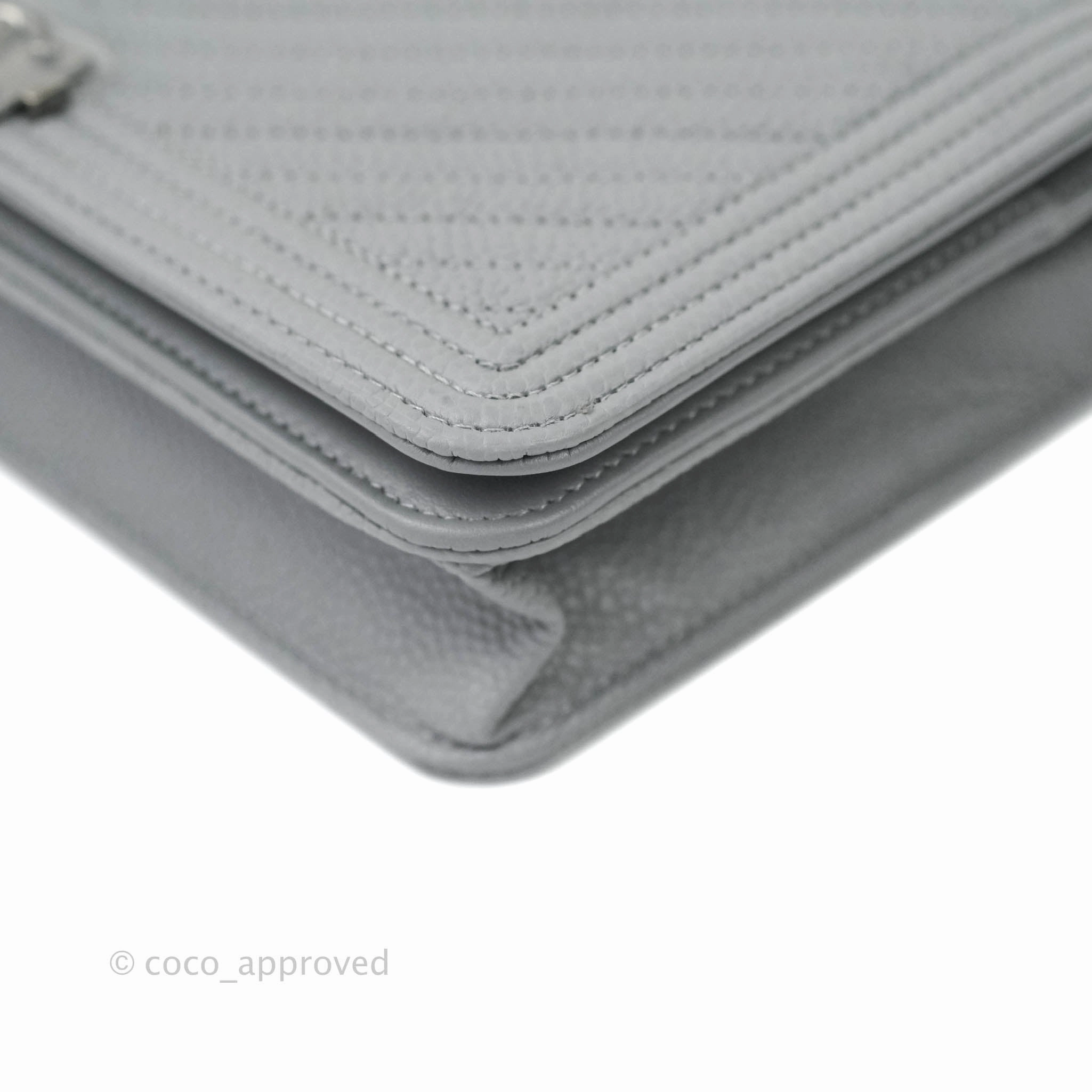 Chanel Chevron Boy Wallet on Chain WOC Grey Caviar Ruthenium Hardware