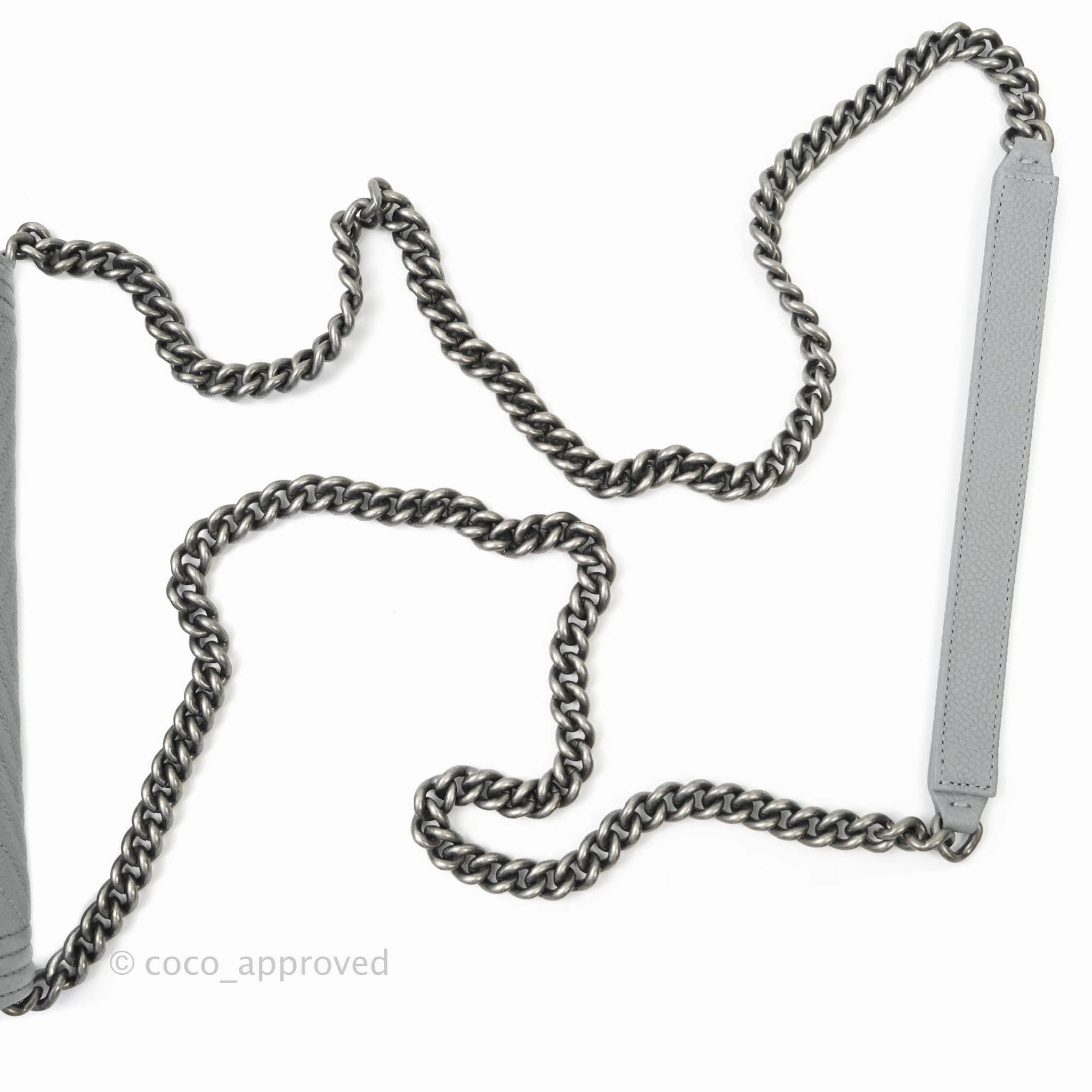 Chanel Chevron Boy Wallet on Chain WOC Grey Caviar Ruthenium Hardware