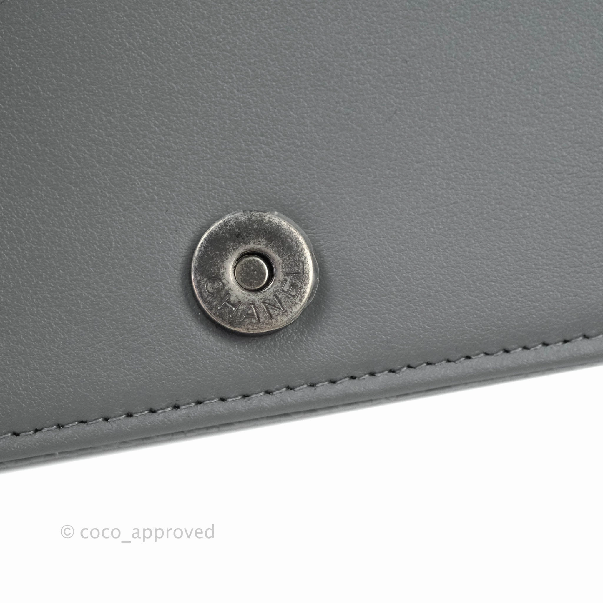 Chanel Chevron Boy Wallet on Chain WOC Grey Caviar Ruthenium Hardware