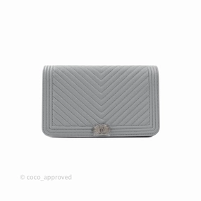 Chanel Chevron Boy Wallet on Chain WOC Grey Caviar Ruthenium Hardware