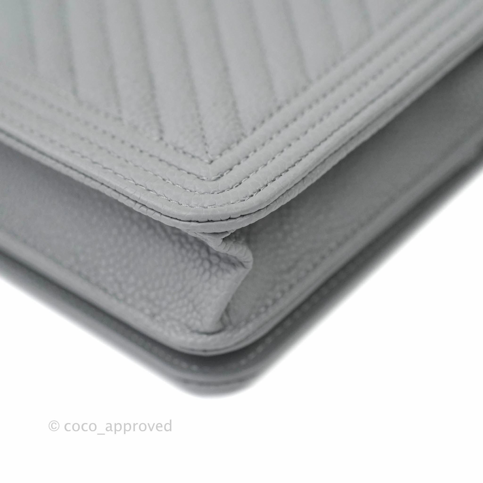 Chanel Chevron Boy Wallet on Chain WOC Grey Caviar Ruthenium Hardware