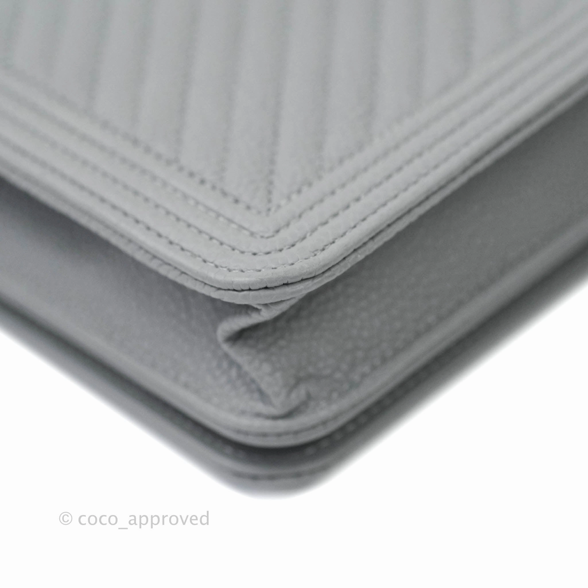 Chanel Chevron Boy Wallet on Chain WOC Grey Caviar Ruthenium Hardware