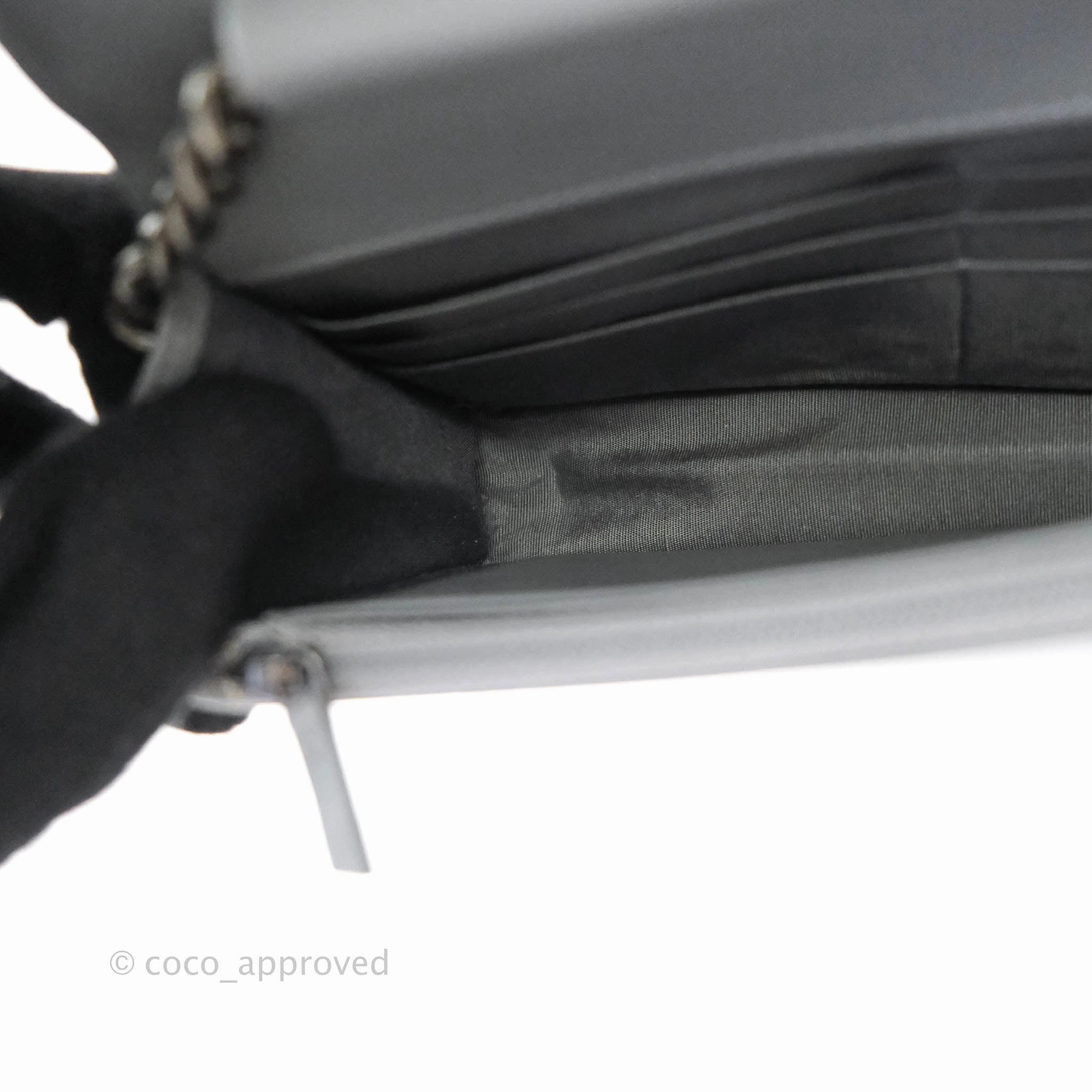 Chanel Chevron Boy Wallet on Chain WOC Grey Caviar Ruthenium Hardware