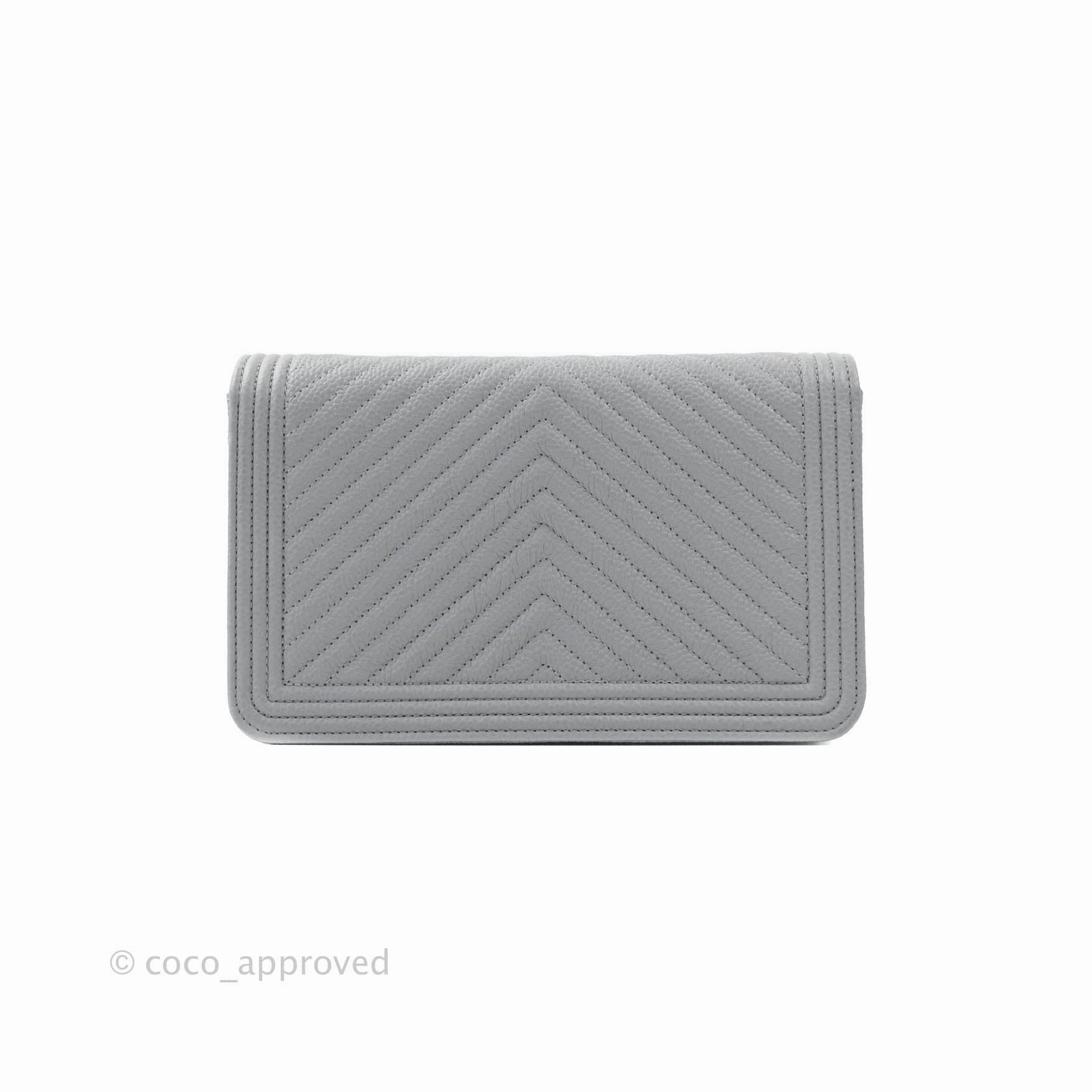 Chanel Chevron Boy Wallet on Chain WOC Grey Caviar Ruthenium Hardware