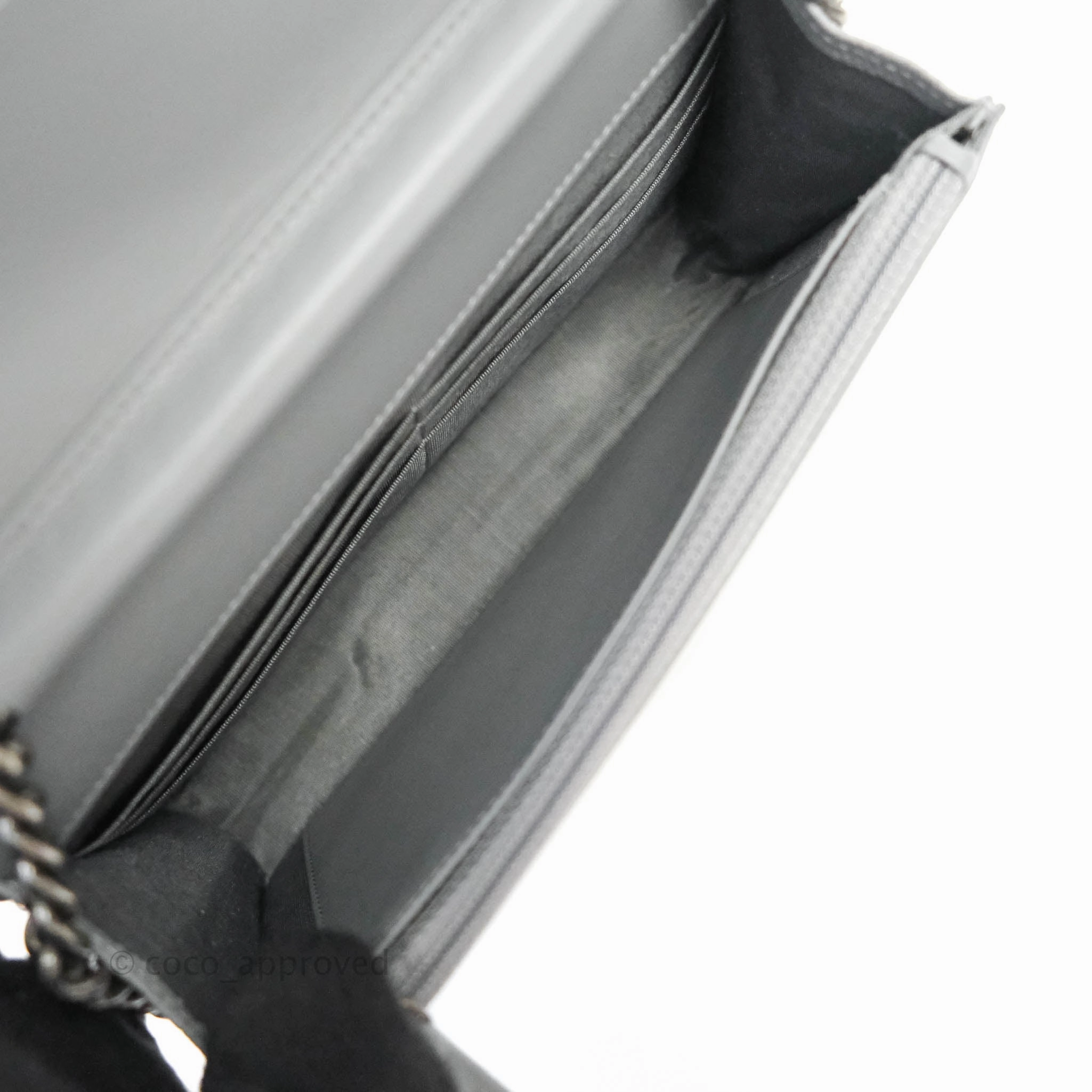 Chanel Chevron Boy Wallet on Chain WOC Grey Caviar Ruthenium Hardware