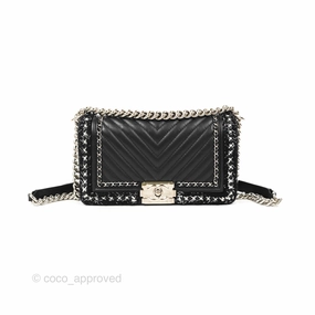 Chanel Chevron Braid Around Chain Boy Black Calfskin Silver Hardware
