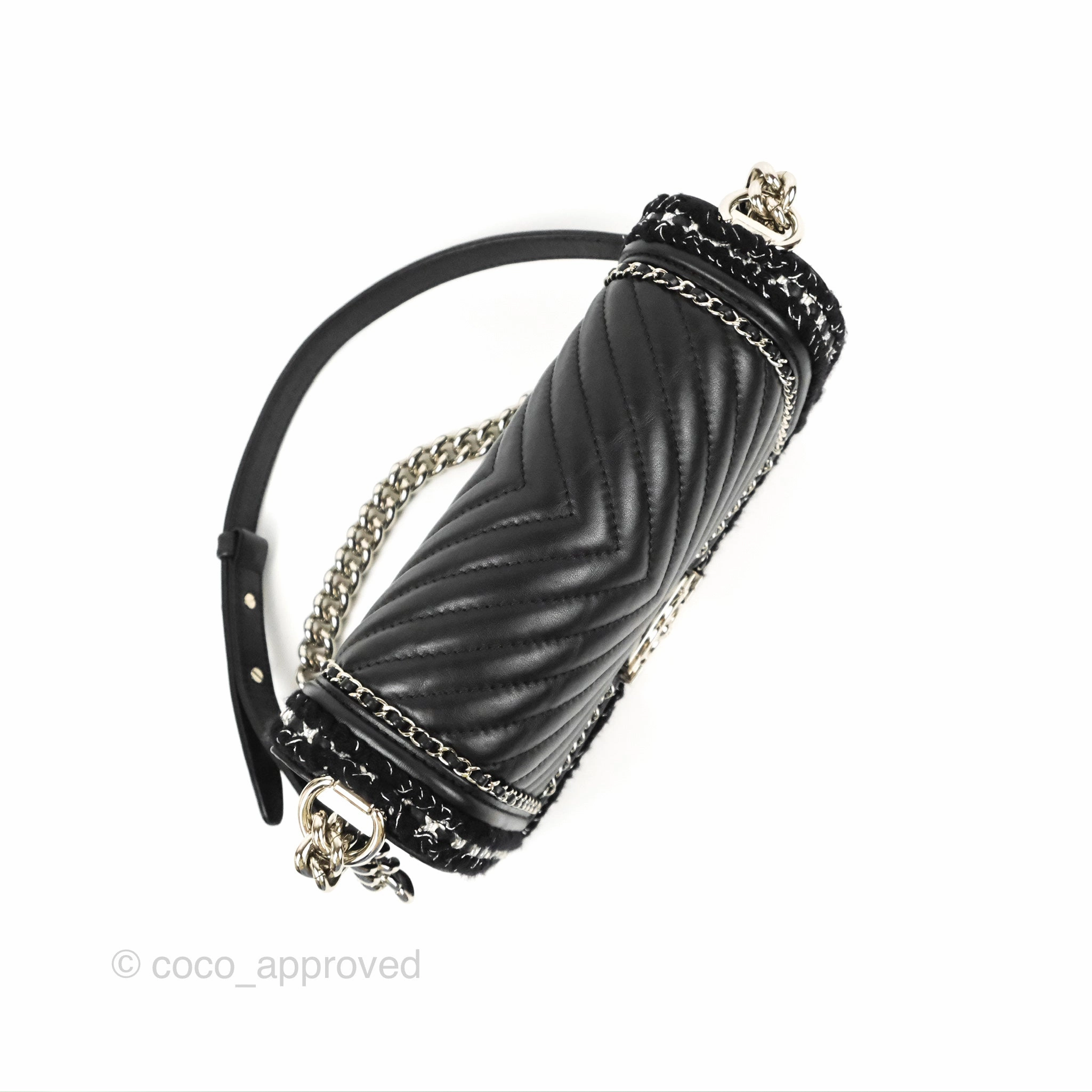 Chanel Chevron Braid Around Chain Boy Black Calfskin Silver Hardware