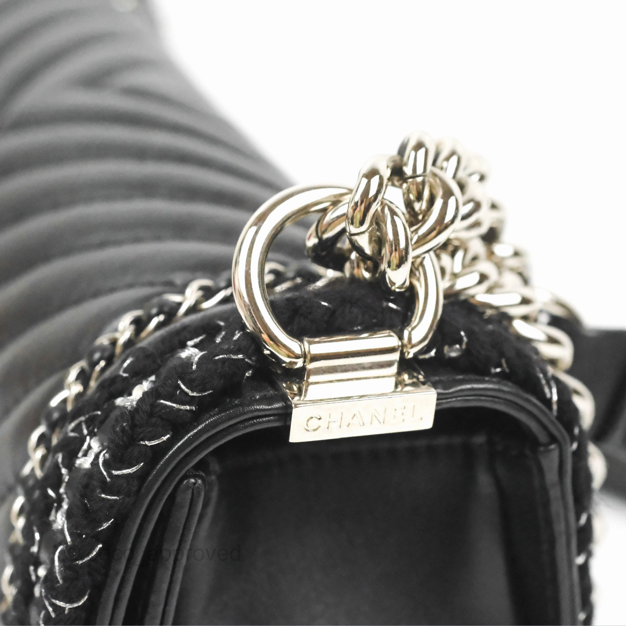 Chanel Chevron Braid Around Chain Boy Black Calfskin Silver Hardware