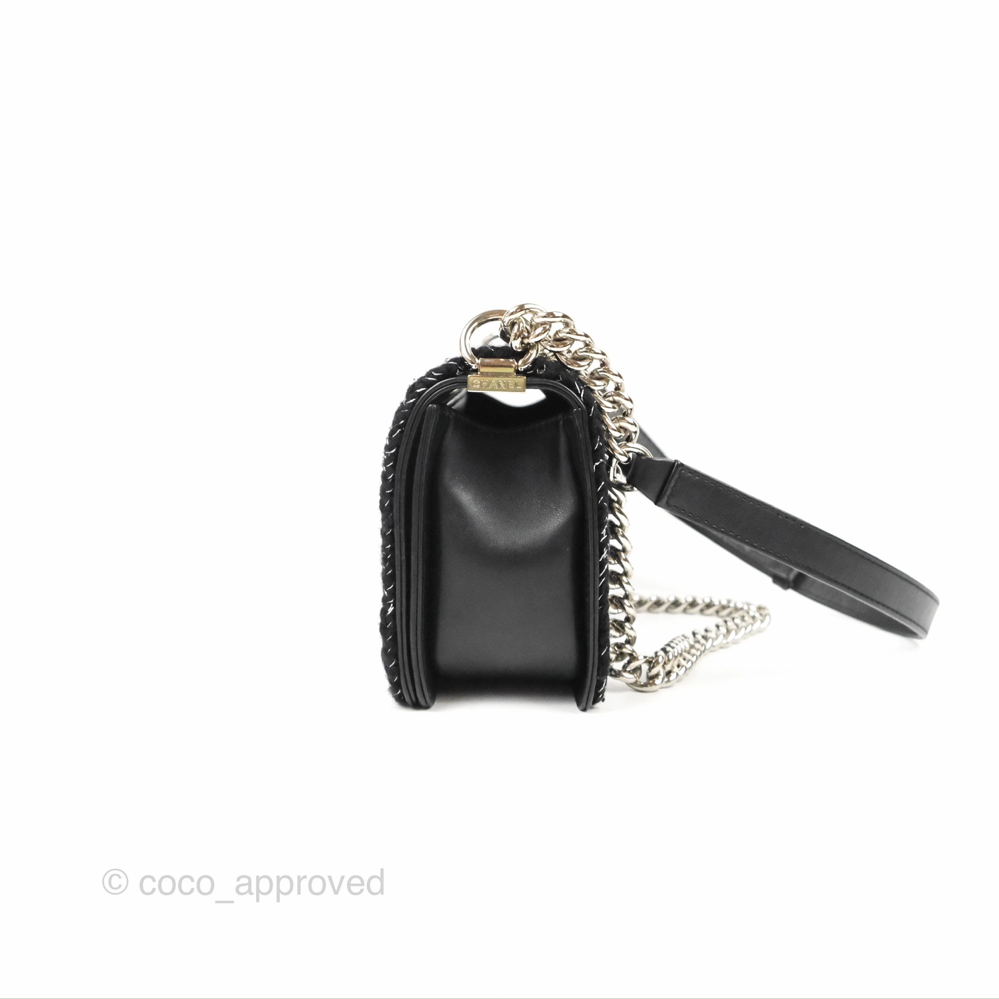 Chanel Chevron Braid Around Chain Boy Black Calfskin Silver Hardware