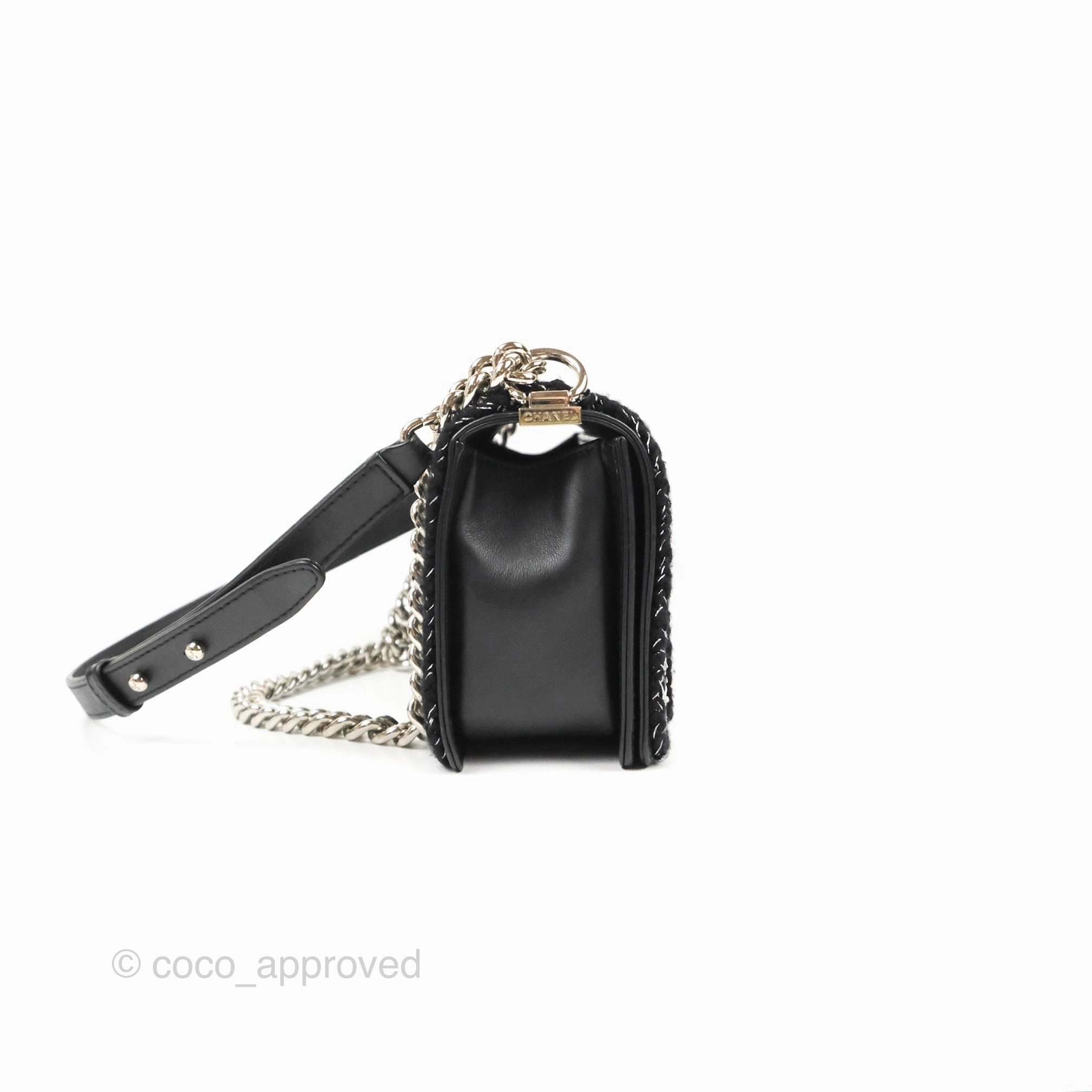Chanel Chevron Braid Around Chain Boy Black Calfskin Silver Hardware