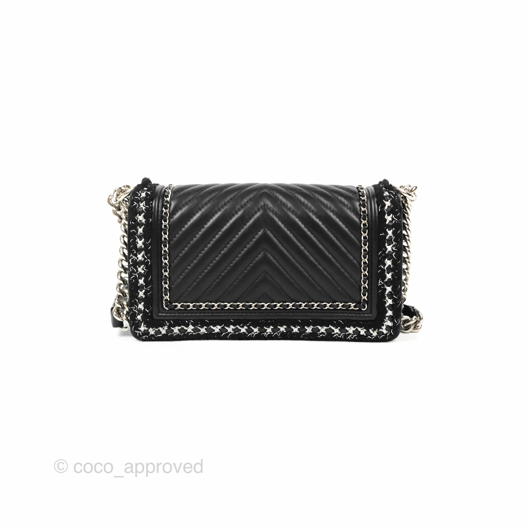 Chanel Chevron Braid Around Chain Boy Black Calfskin Silver Hardware