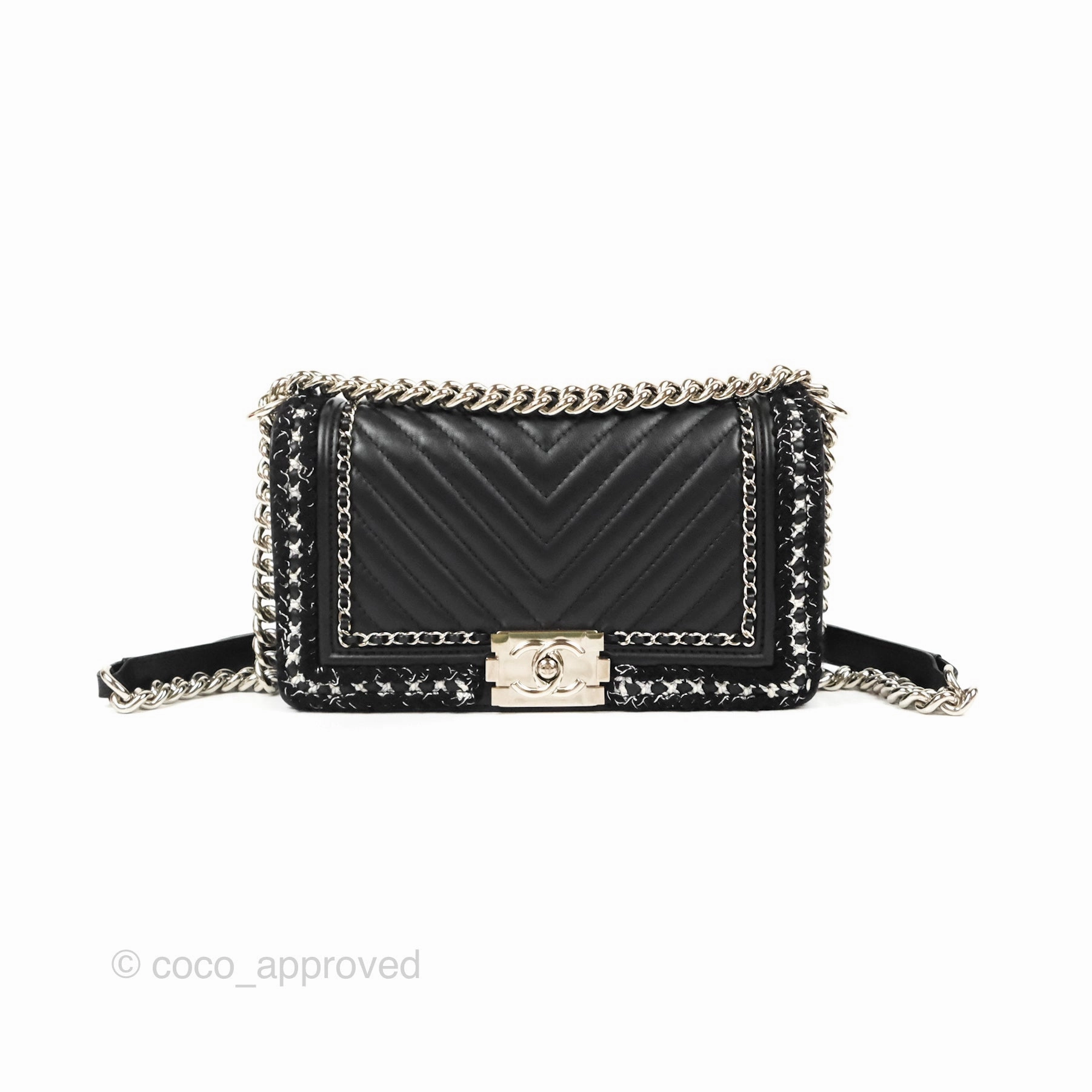 Chanel Chevron Braid Around Chain Boy Black Calfskin Silver Hardware