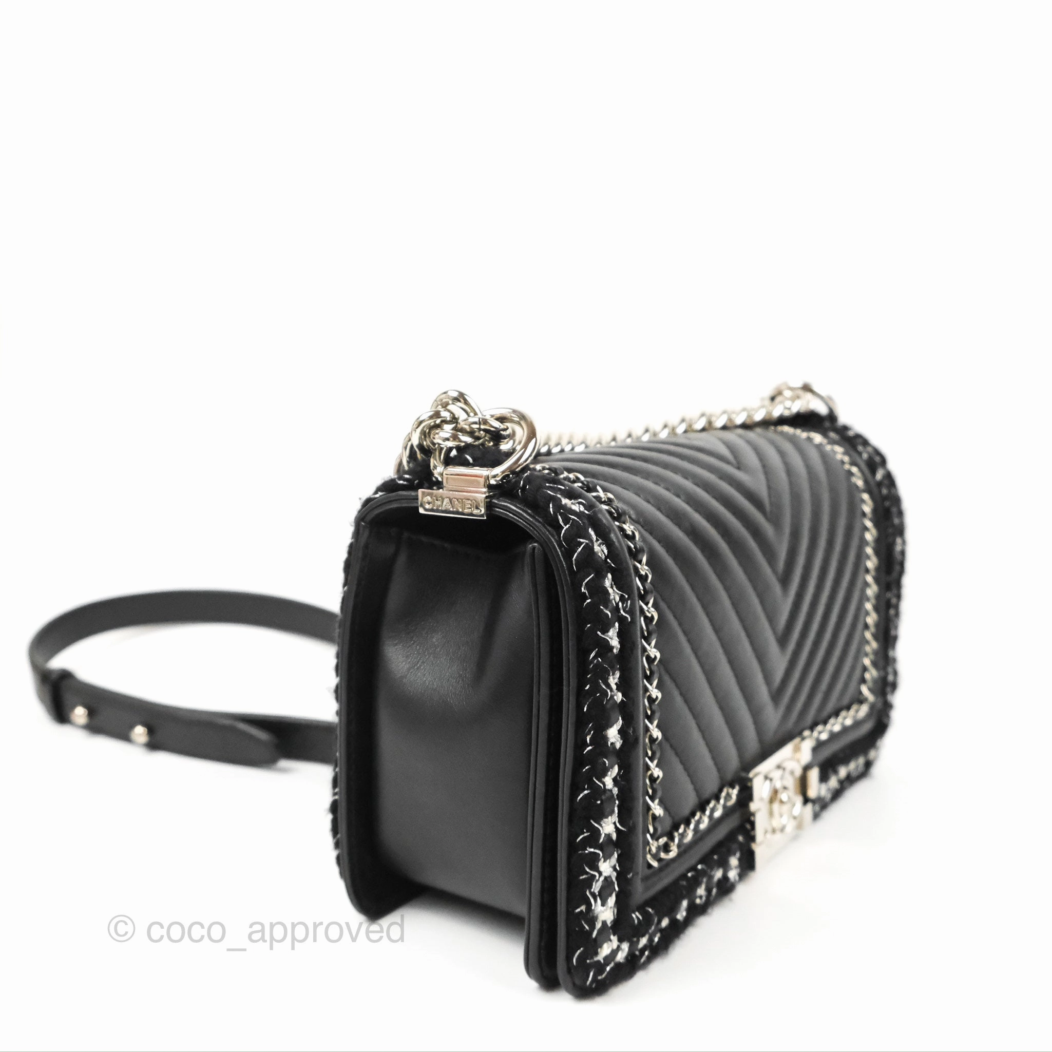 Chanel Chevron Braid Around Chain Boy Black Calfskin Silver Hardware