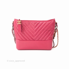 Chanel Chevron Medium Gabrielle Hobo Pink Aged Calfskin Mixed Hardware