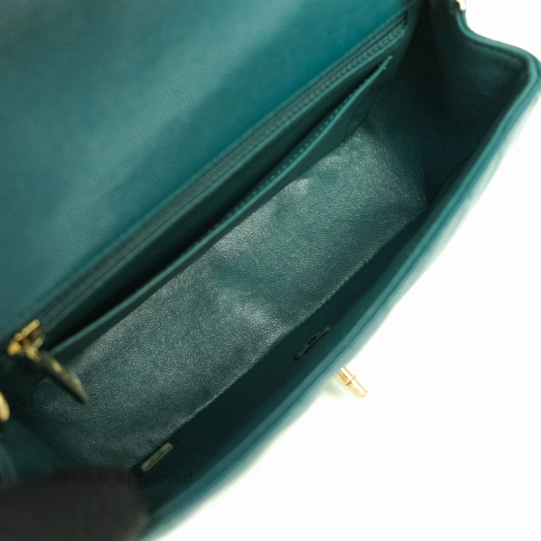 Chanel Chevron Mini Rectangular Caviar Flap Bag Dark Green Gold Hardware