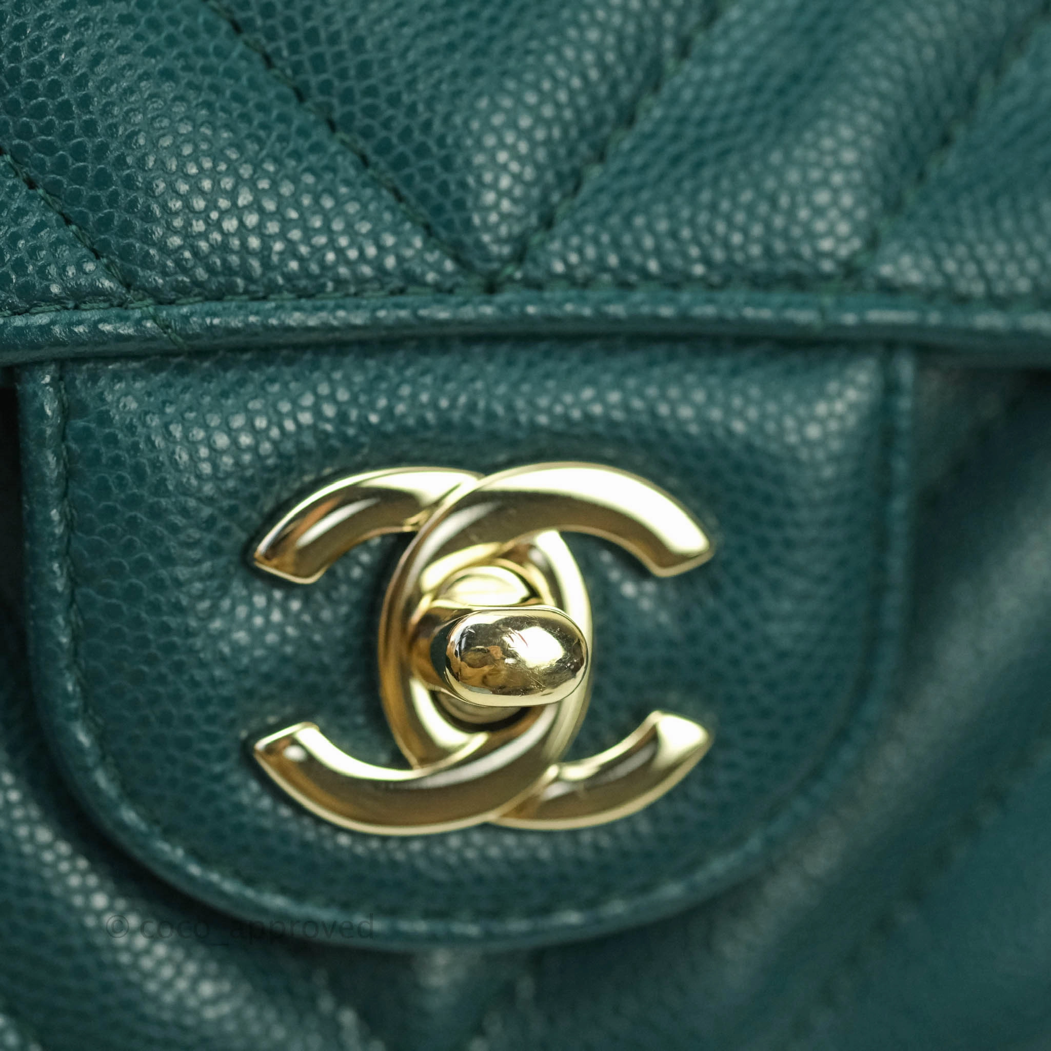 Chanel Chevron Mini Rectangular Caviar Flap Bag Dark Green Gold Hardware