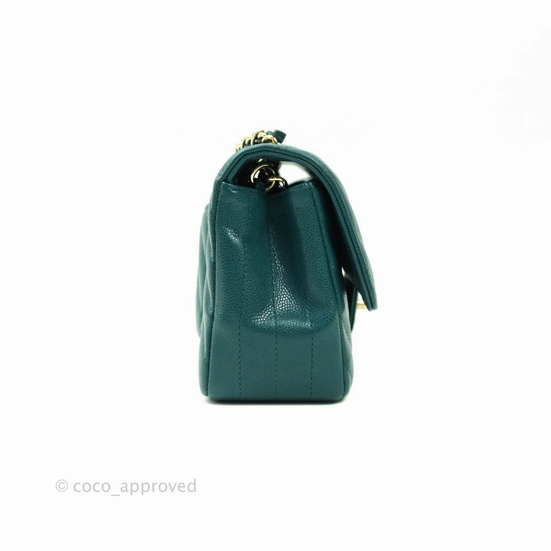 Chanel Chevron Mini Rectangular Caviar Flap Bag Dark Green Gold Hardware