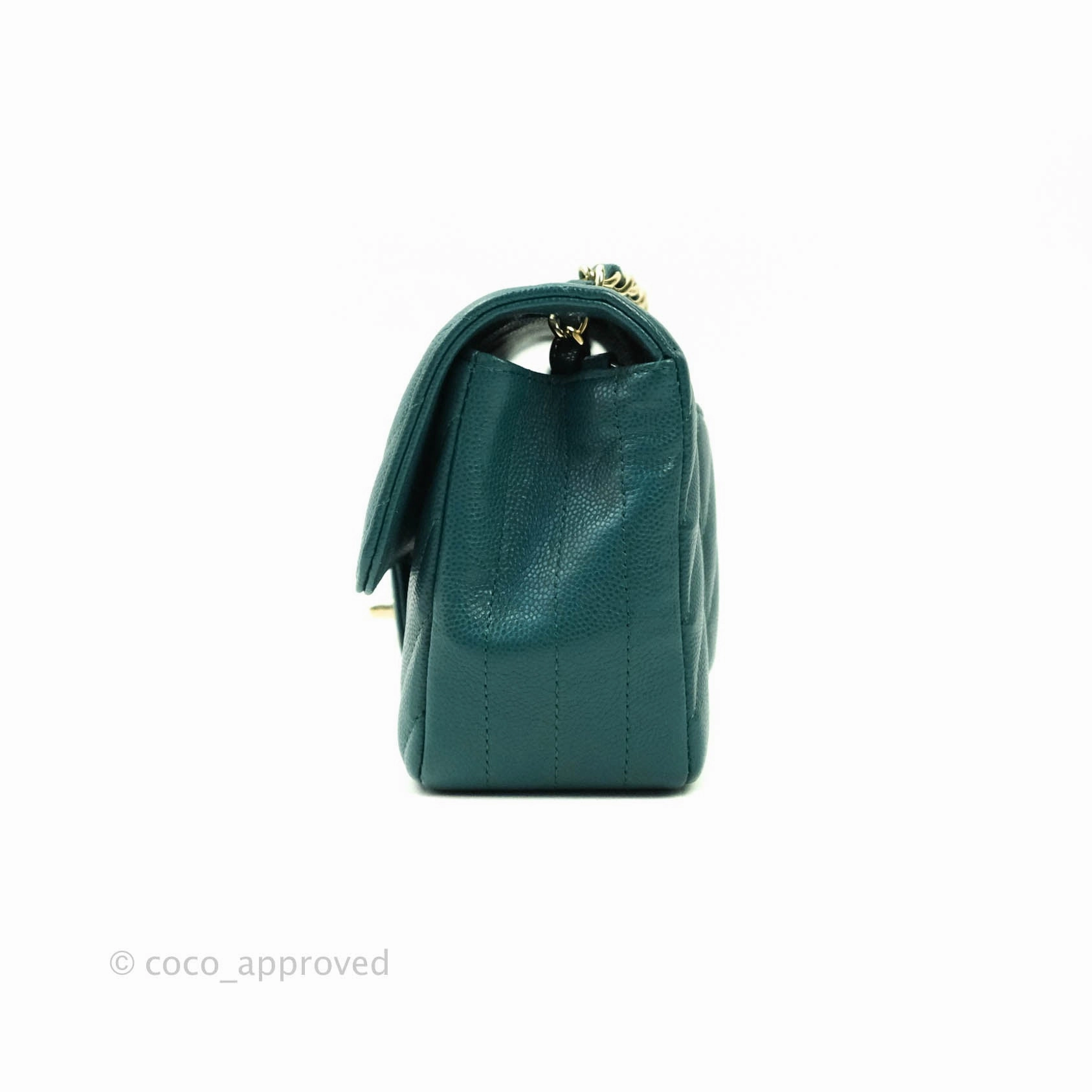 Chanel Chevron Mini Rectangular Caviar Flap Bag Dark Green Gold Hardware