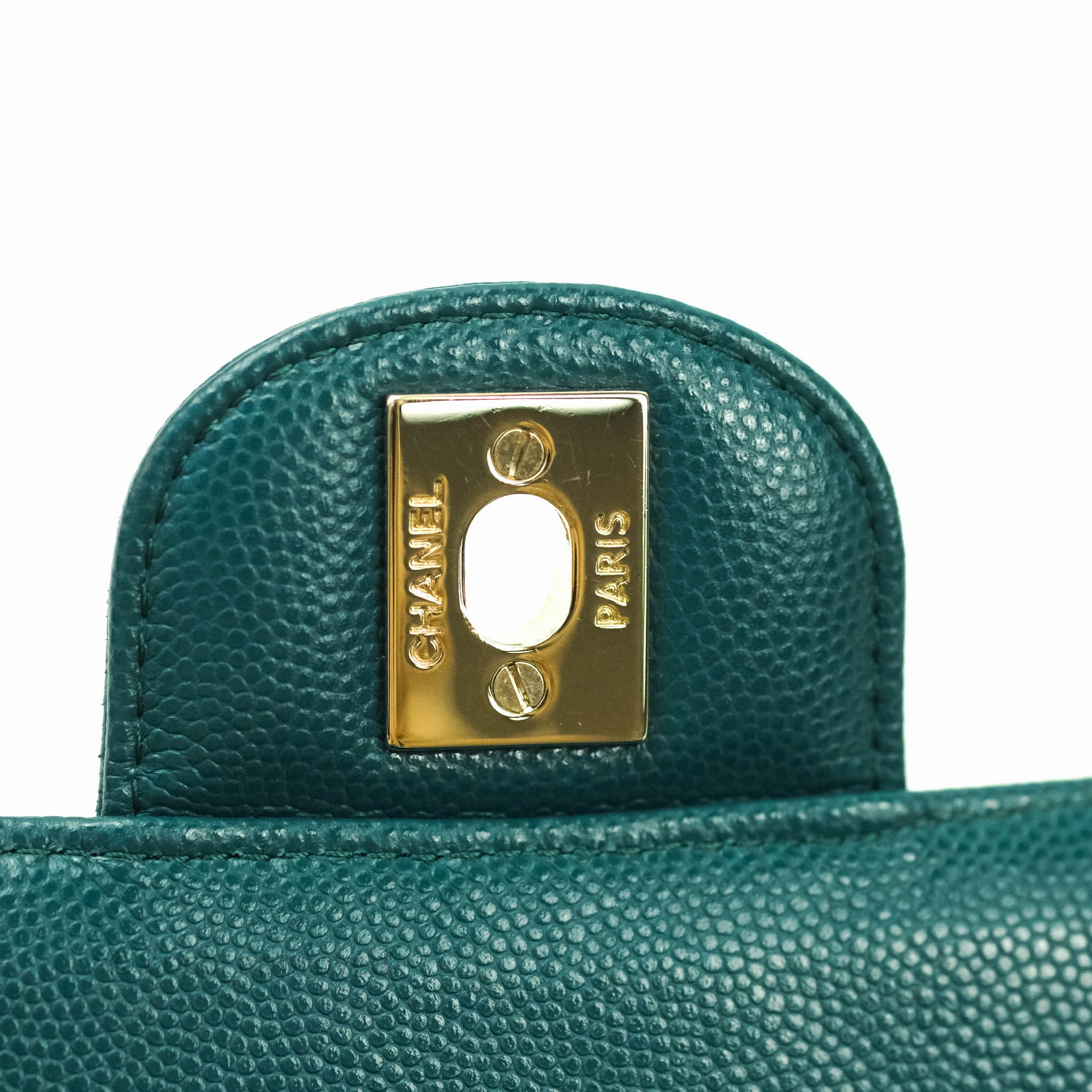 Chanel Chevron Mini Rectangular Caviar Flap Bag Dark Green Gold Hardware