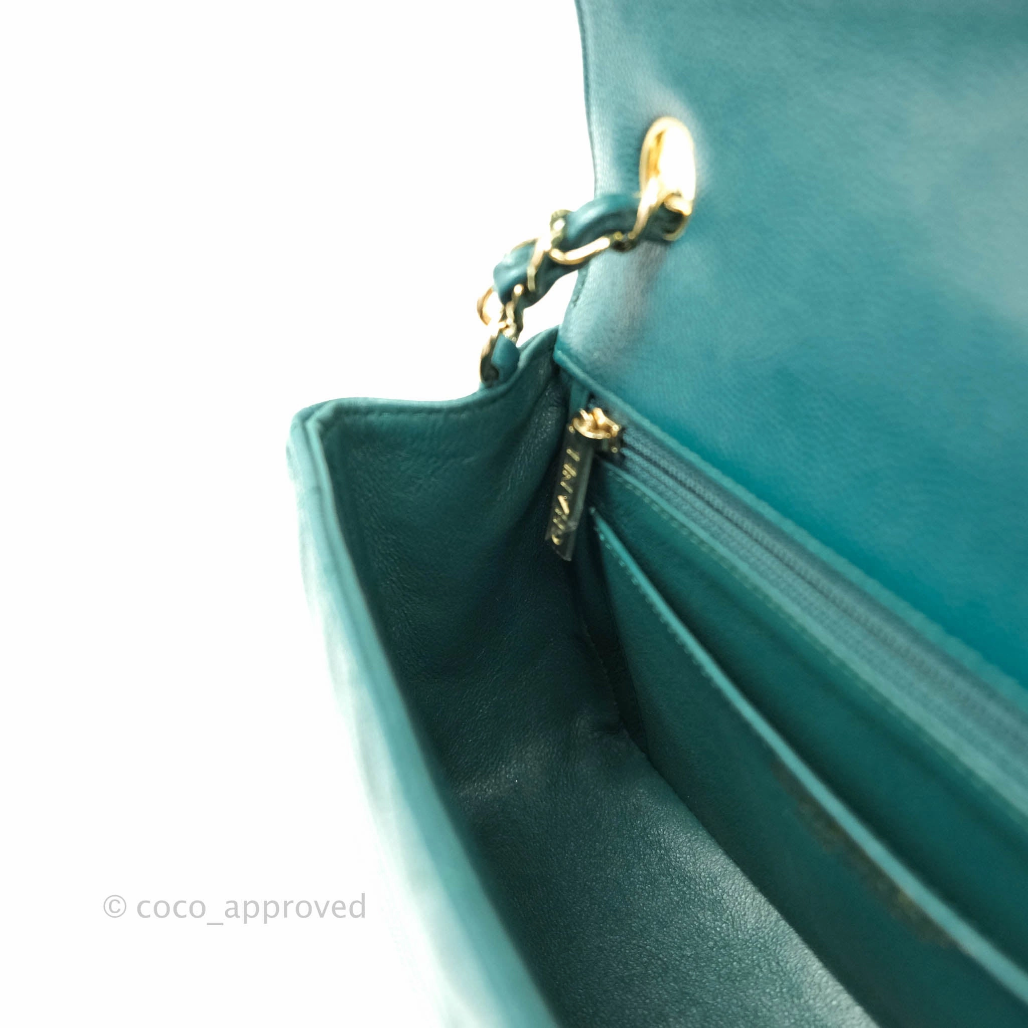 Chanel Chevron Mini Rectangular Caviar Flap Bag Dark Green Gold Hardware