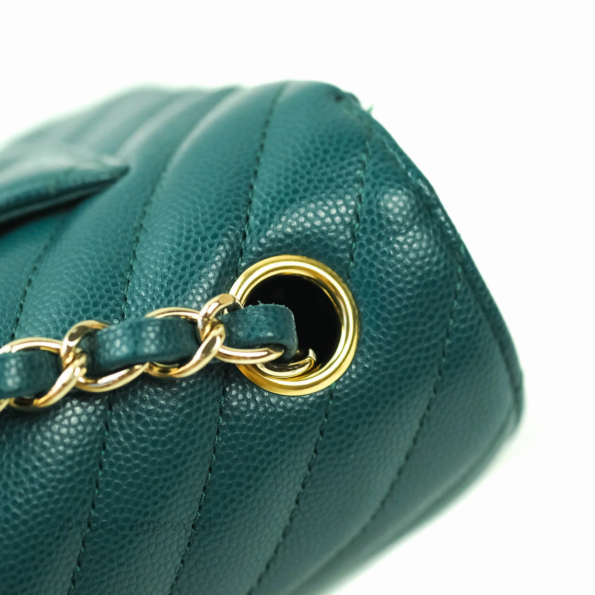 Chanel Chevron Mini Rectangular Caviar Flap Bag Dark Green Gold Hardware