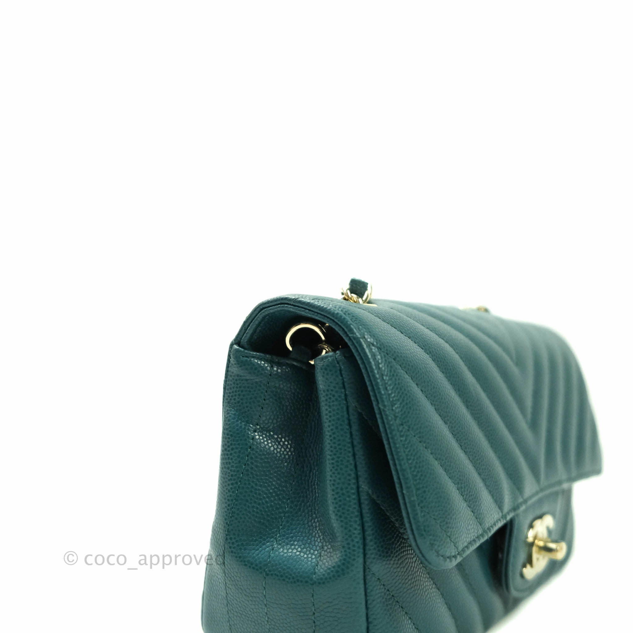 Chanel Chevron Mini Rectangular Caviar Flap Bag Dark Green Gold Hardware