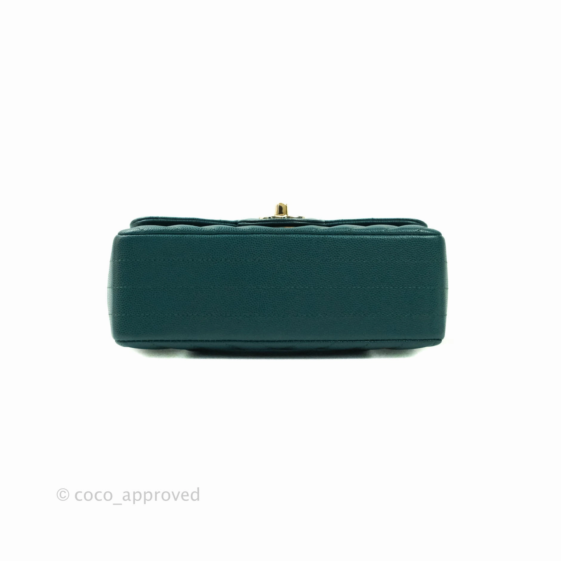 Chanel Chevron Mini Rectangular Caviar Flap Bag Dark Green Gold Hardware