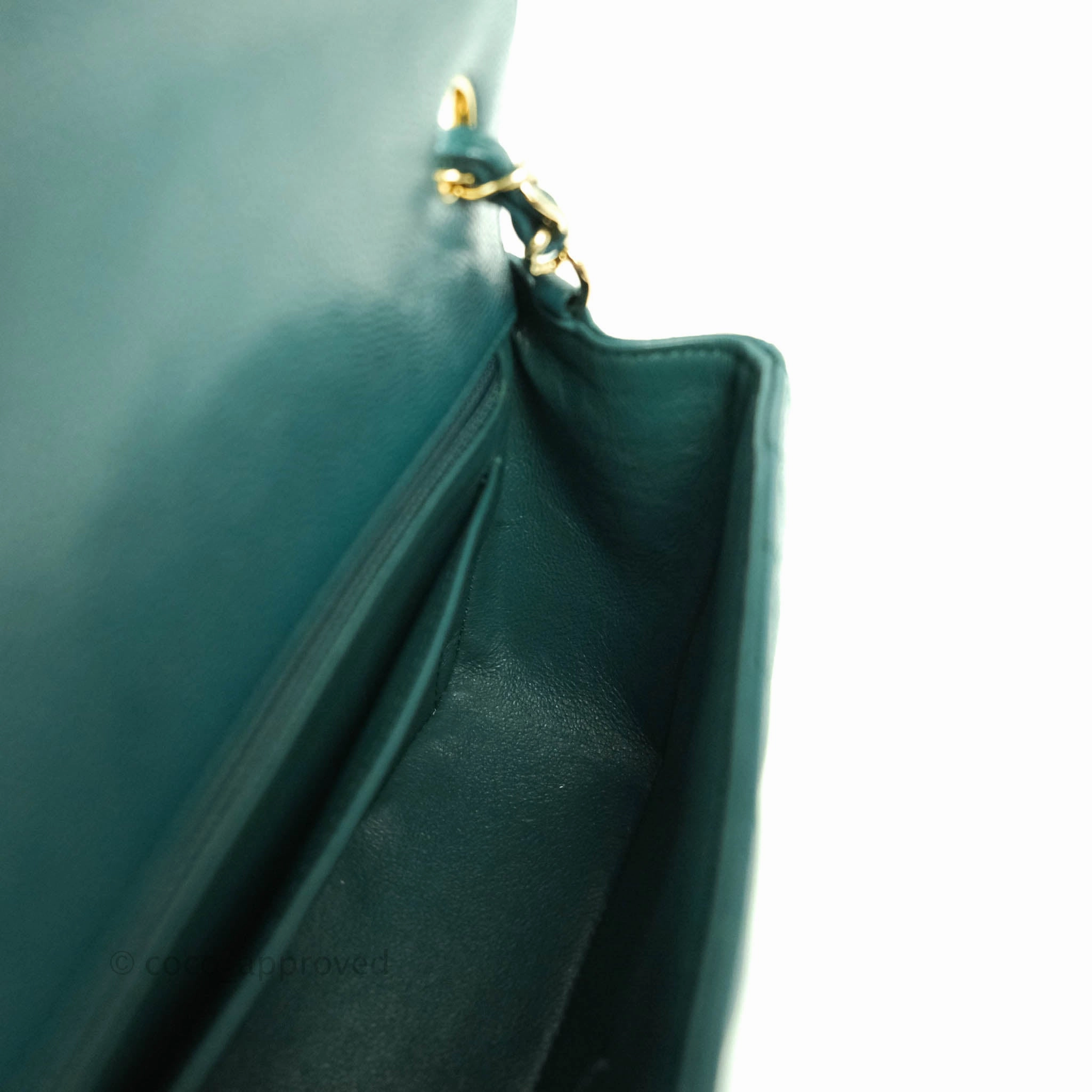Chanel Chevron Mini Rectangular Caviar Flap Bag Dark Green Gold Hardware