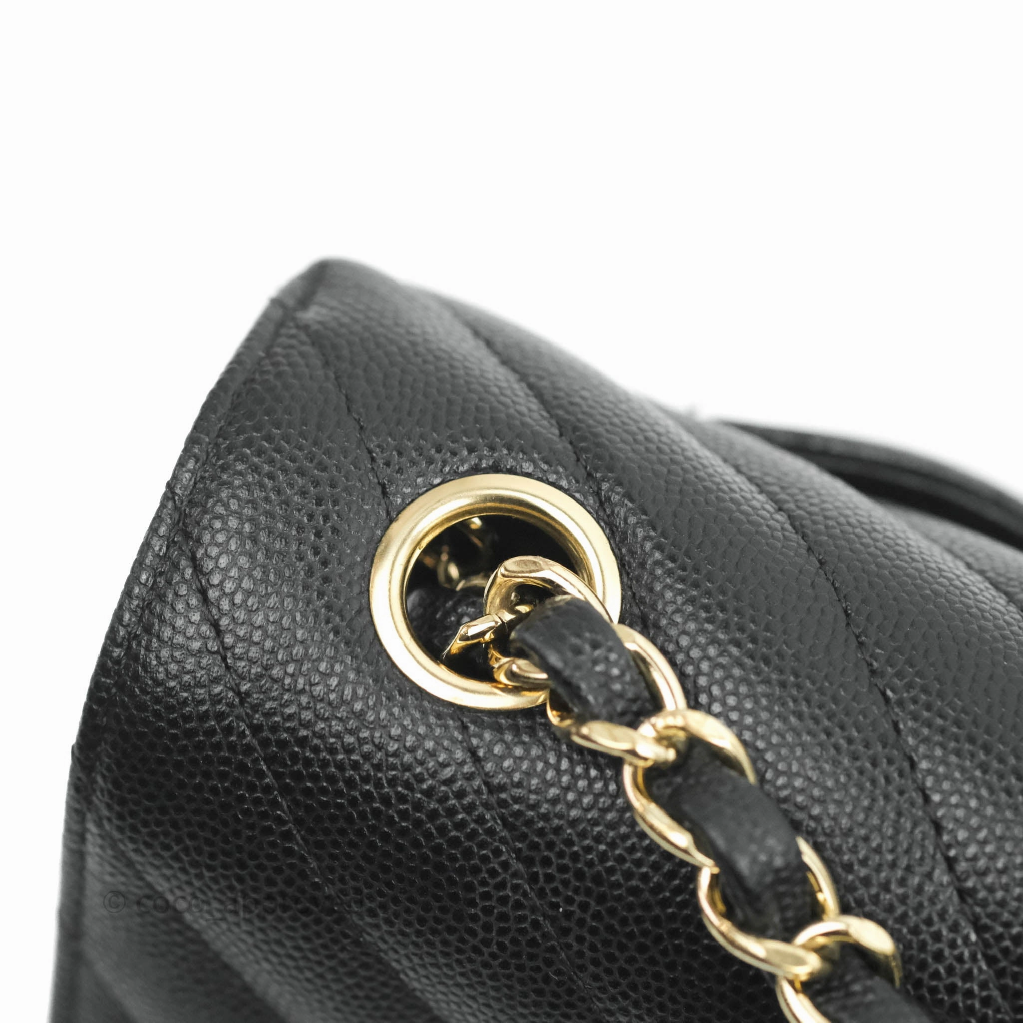 Chanel Chevron Mini Rectangular Flap Black Caviar Gold Hardware
