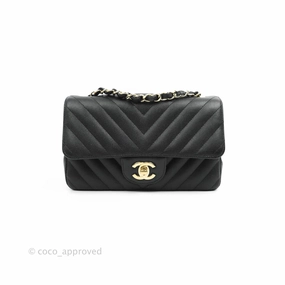 Chanel Chevron Mini Rectangular Flap Black Caviar Gold Hardware