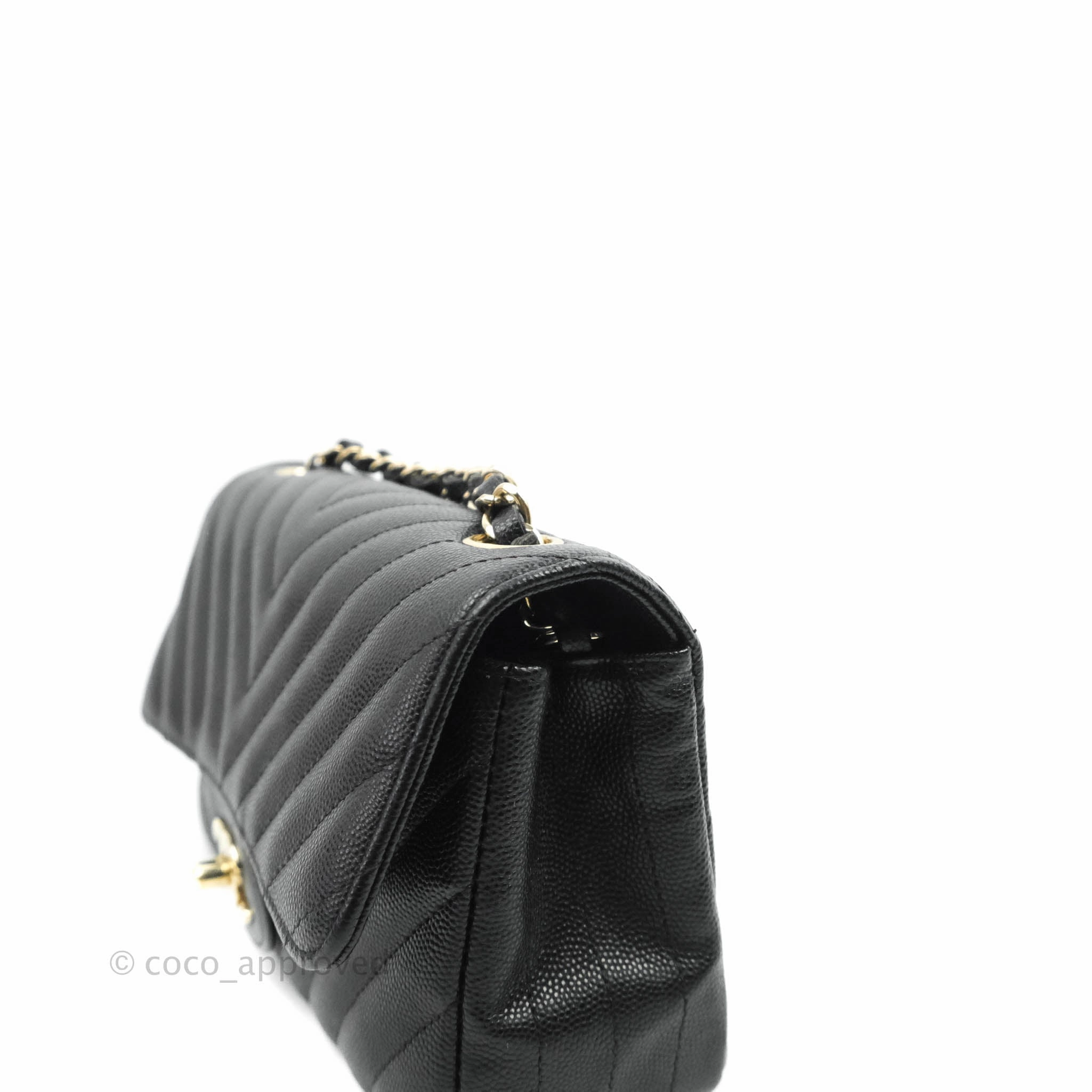 Chanel Chevron Mini Rectangular Flap Black Caviar Gold Hardware