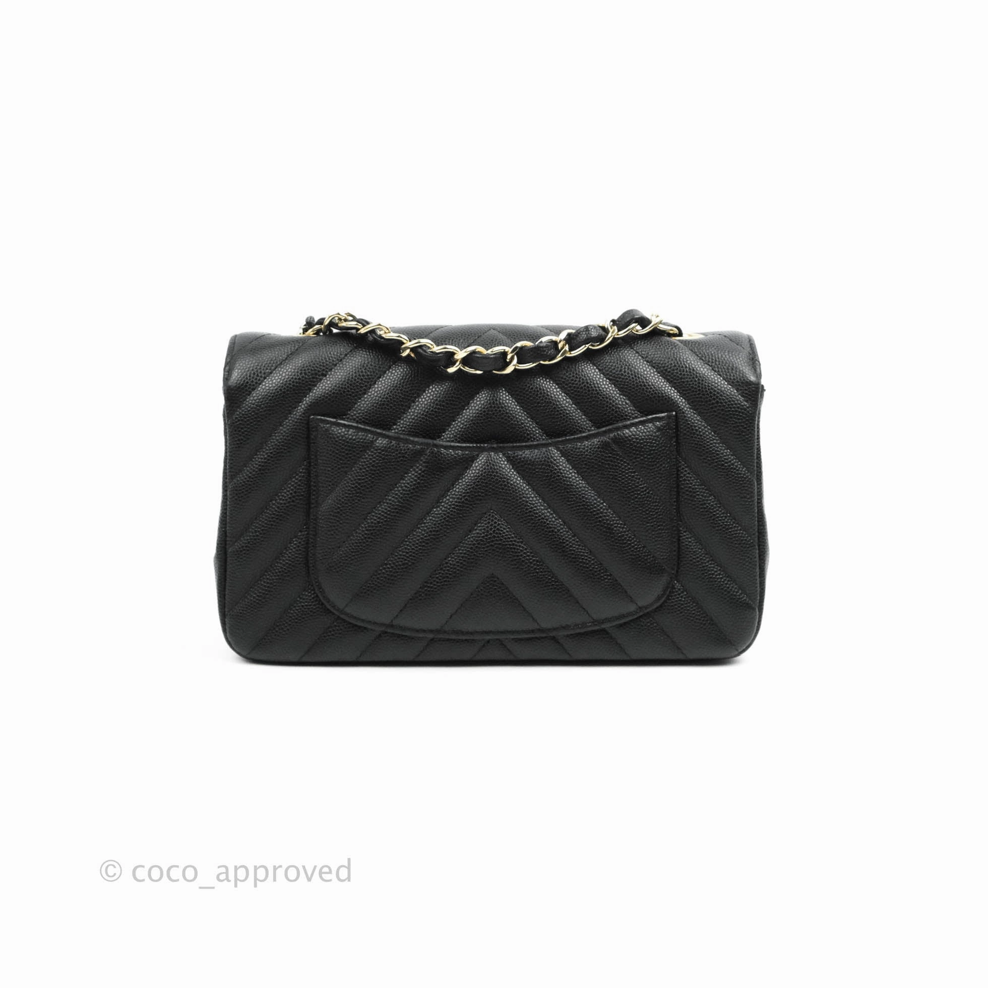 Chanel Chevron Mini Rectangular Flap Black Caviar Gold Hardware