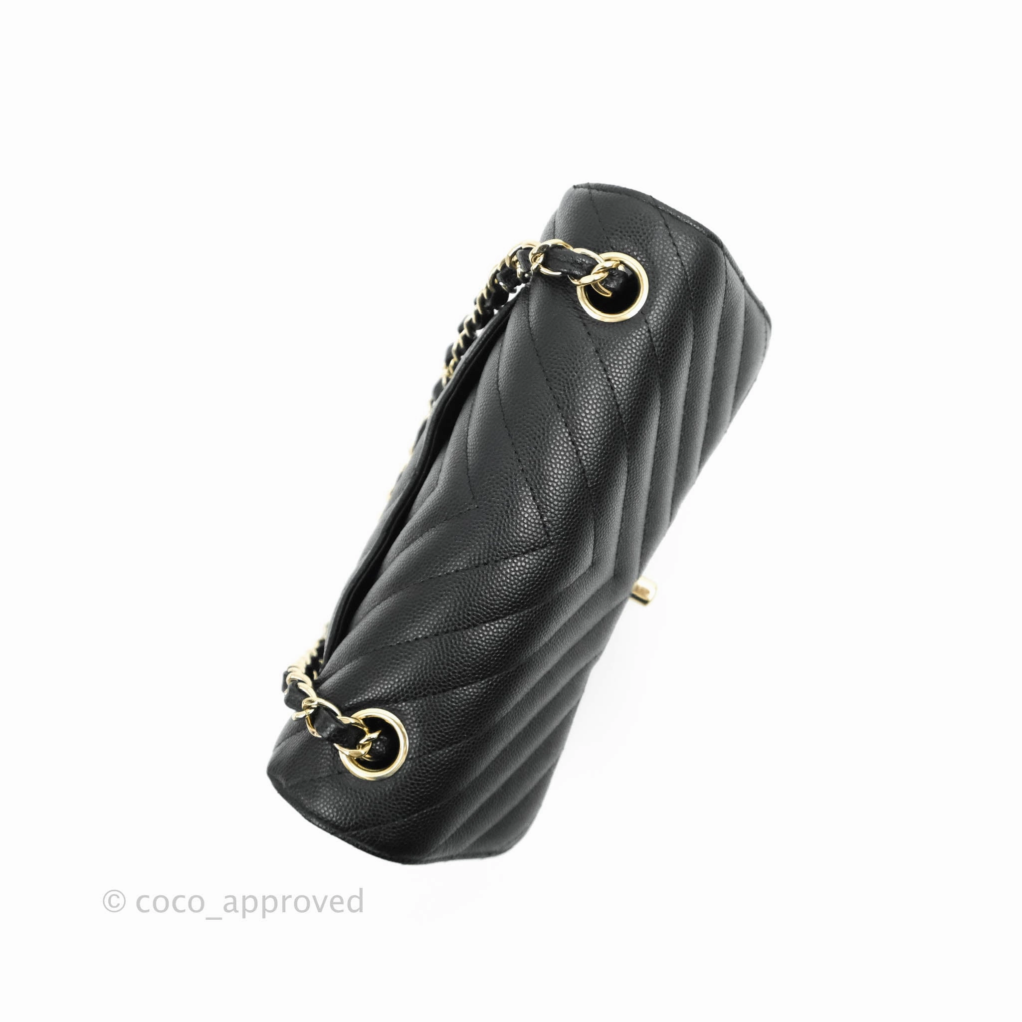 Chanel Chevron Mini Rectangular Flap Black Caviar Gold Hardware