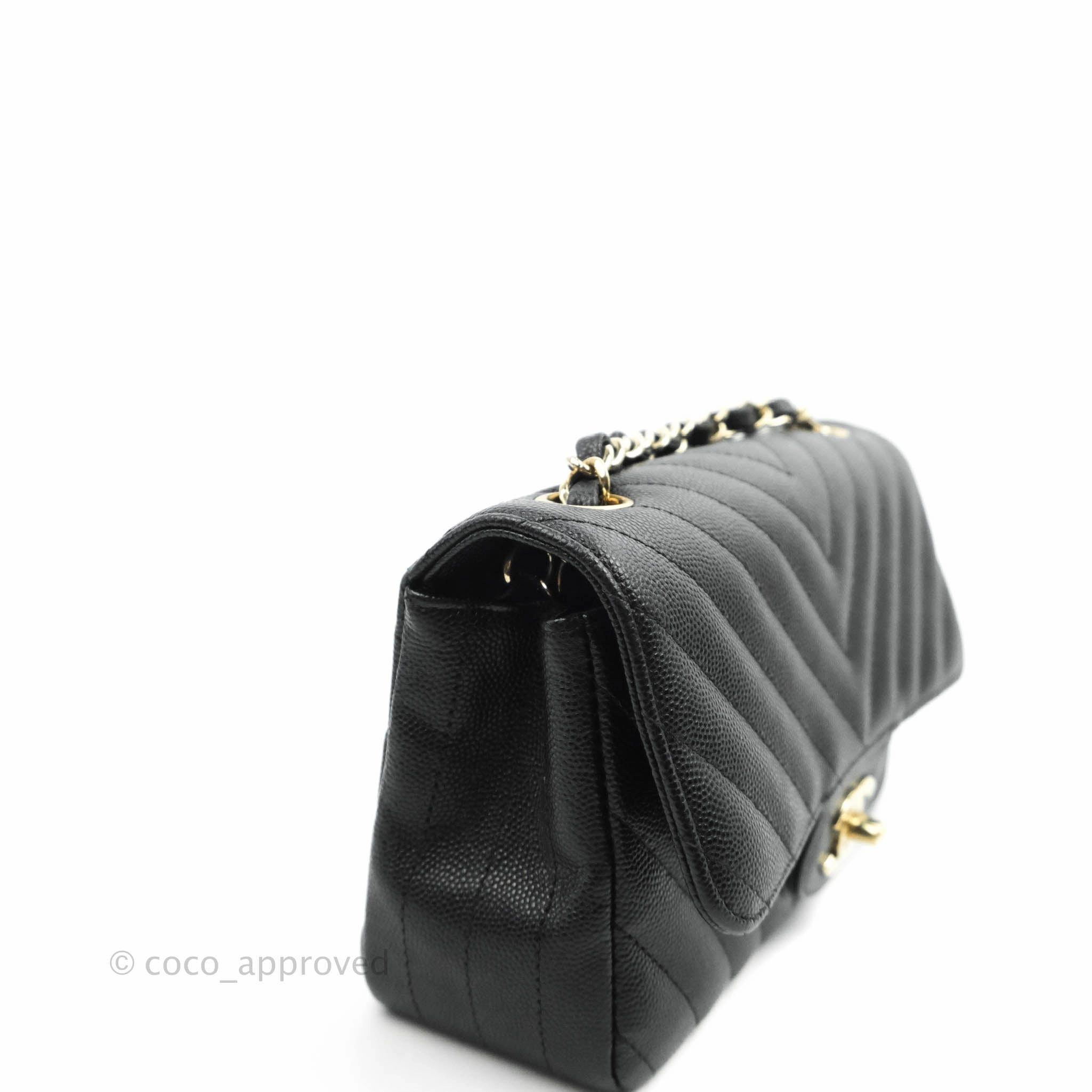 Chanel Chevron Mini Rectangular Flap Black Caviar Gold Hardware