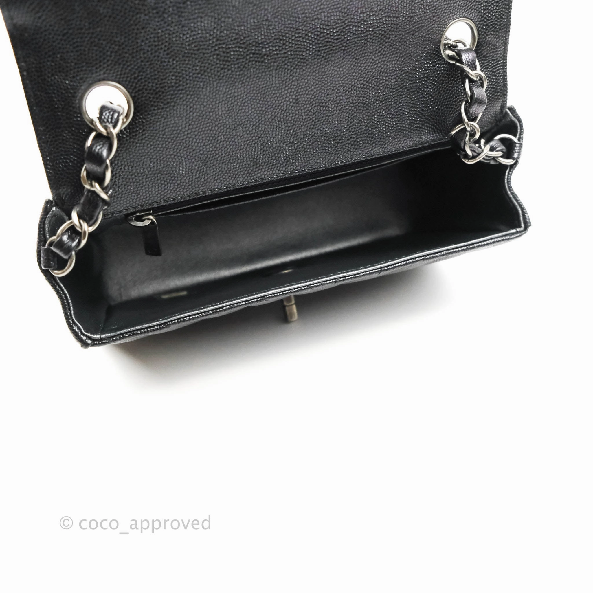 Chanel Chevron Mini Rectangular Flap Iridescent Black Caviar Ruthenium Hardware 17B