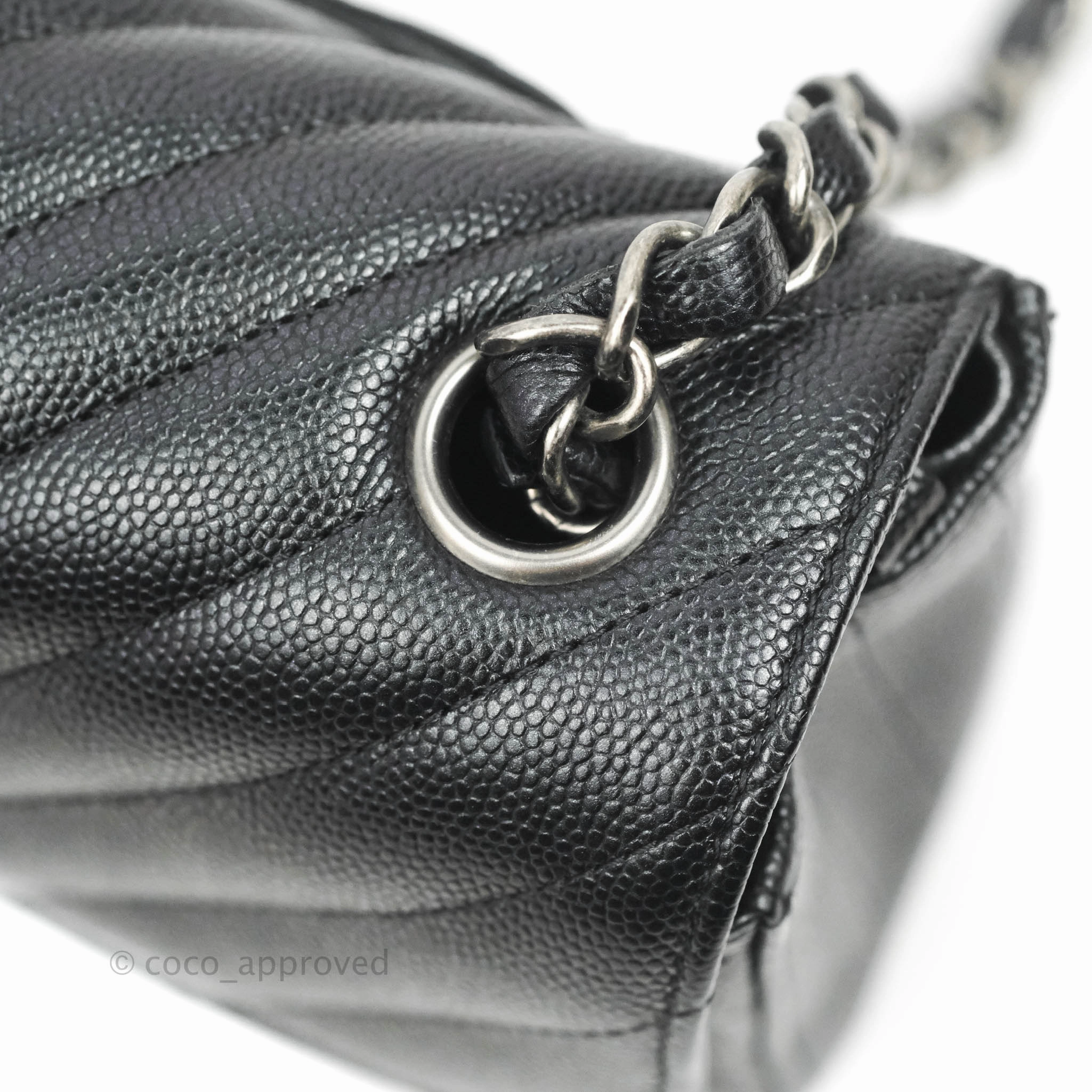 Chanel Chevron Mini Rectangular Flap Iridescent Black Caviar Ruthenium Hardware 17B