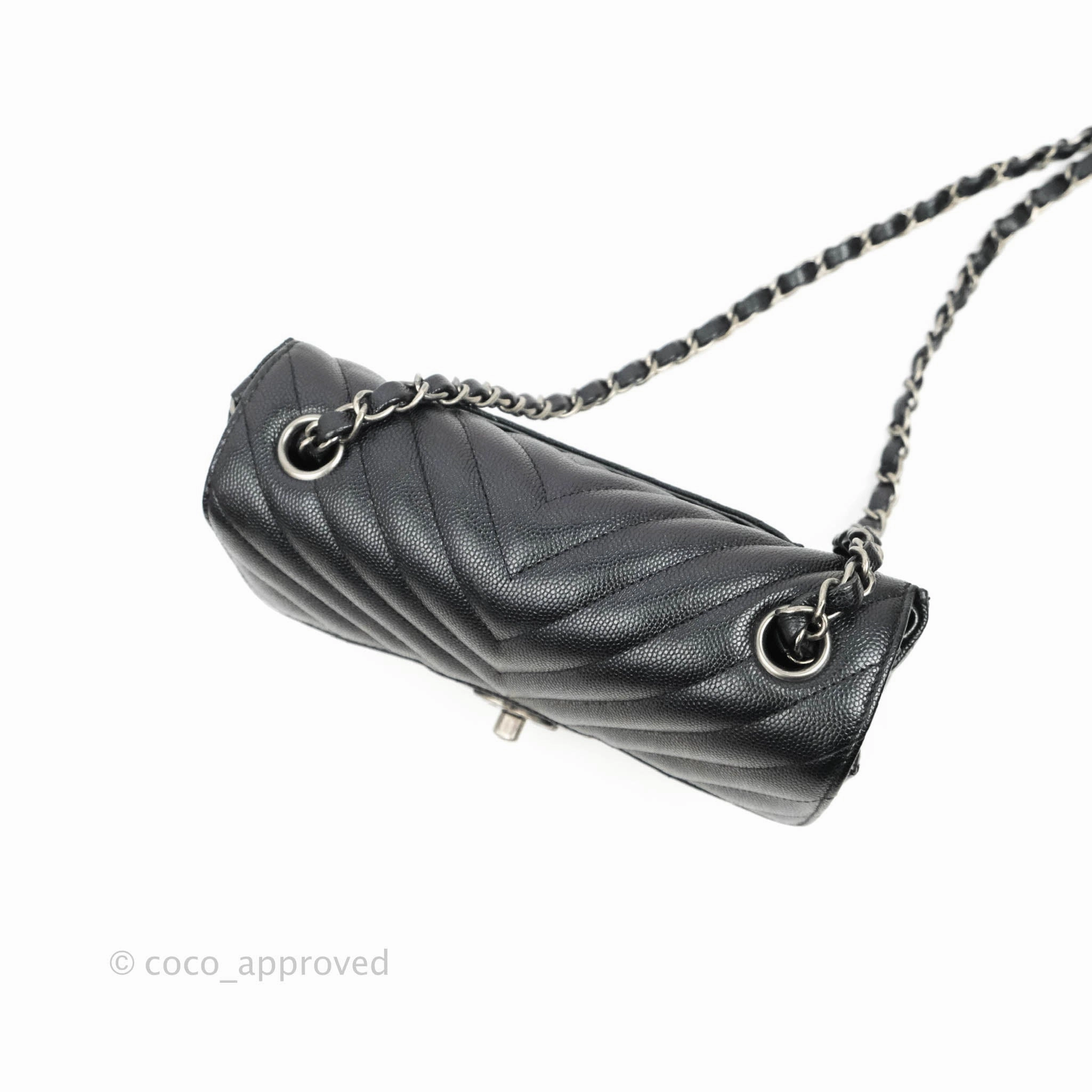 Chanel Chevron Mini Rectangular Flap Iridescent Black Caviar Ruthenium Hardware 17B