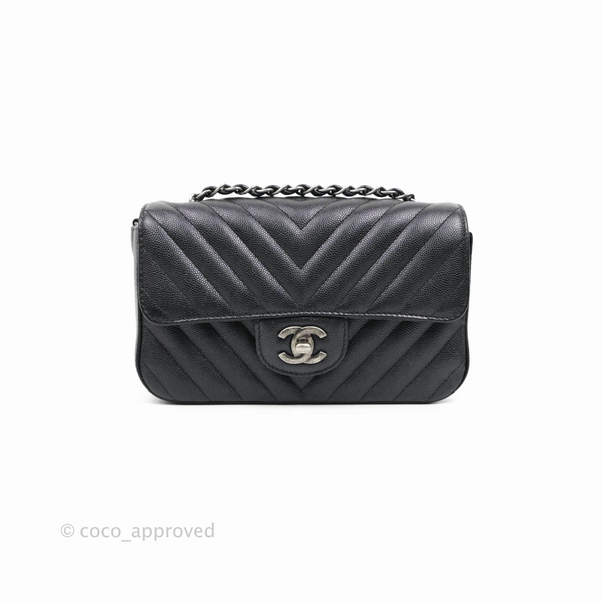 Chanel Chevron Mini Rectangular Flap Iridescent Black Caviar Ruthenium Hardware 17B
