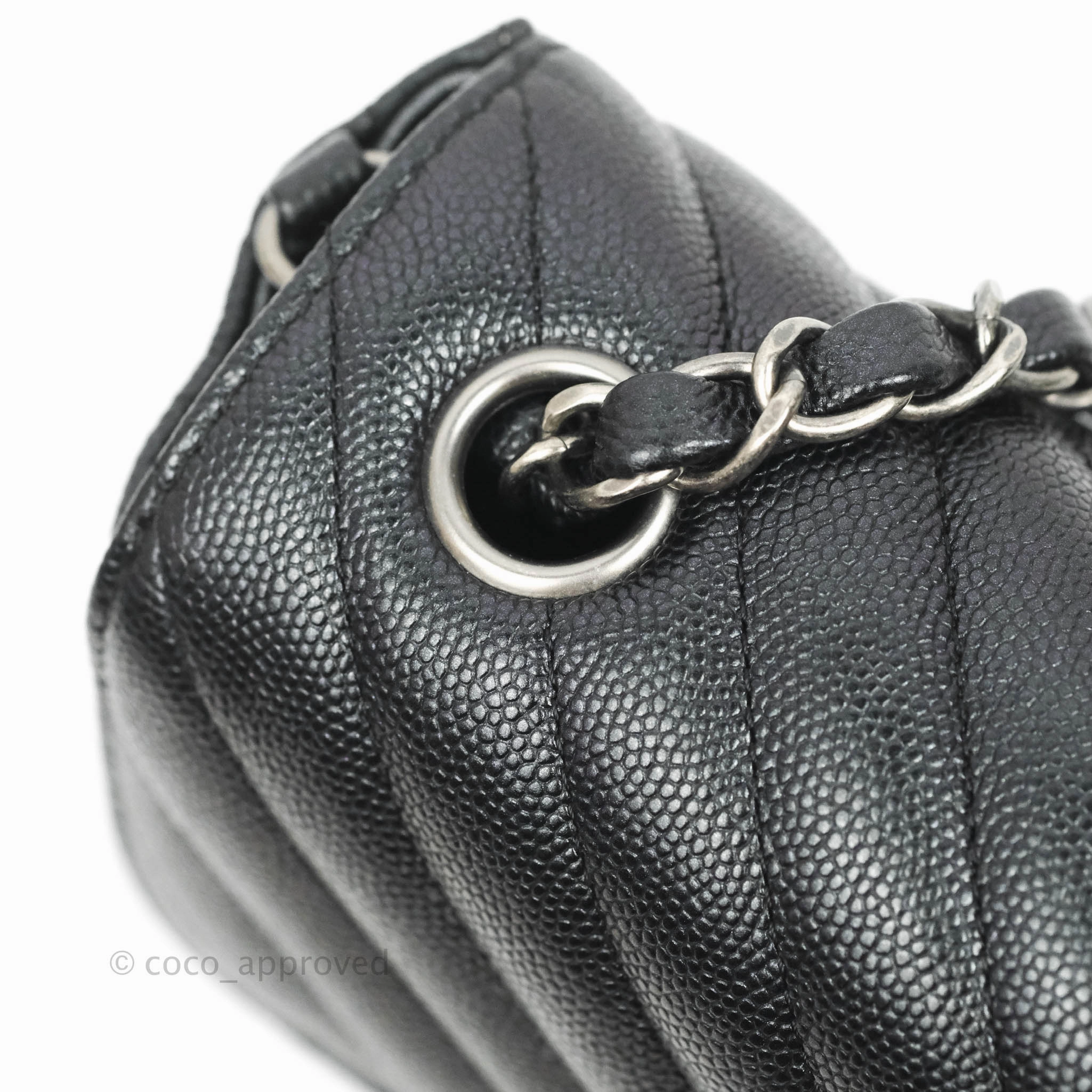 Chanel Chevron Mini Rectangular Flap Iridescent Black Caviar Ruthenium Hardware 17B