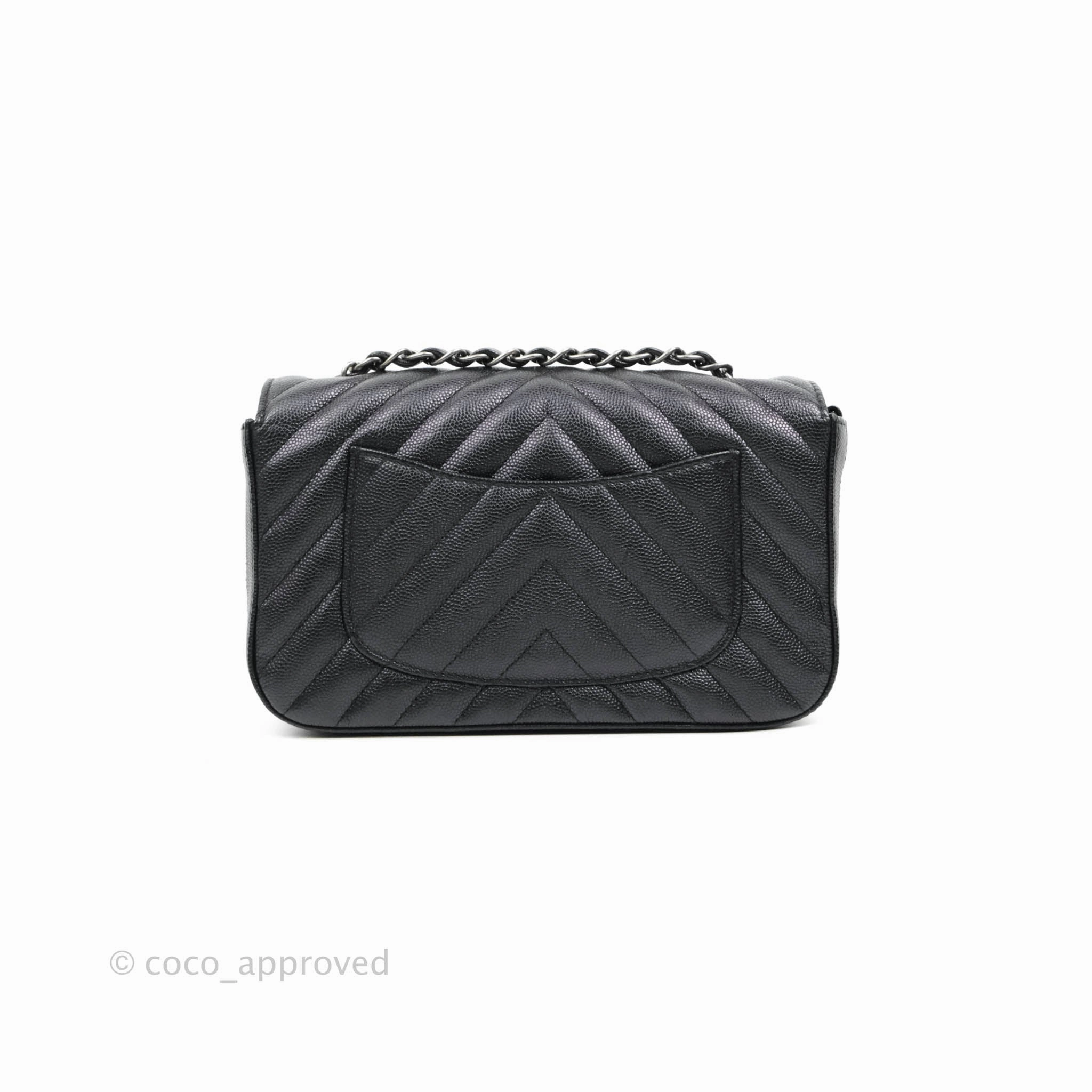 Chanel Chevron Mini Rectangular Flap Iridescent Black Caviar Ruthenium Hardware 17B