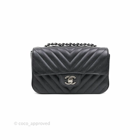 Chanel Chevron Mini Rectangular Flap Iridescent Black Caviar Ruthenium Hardware 17B