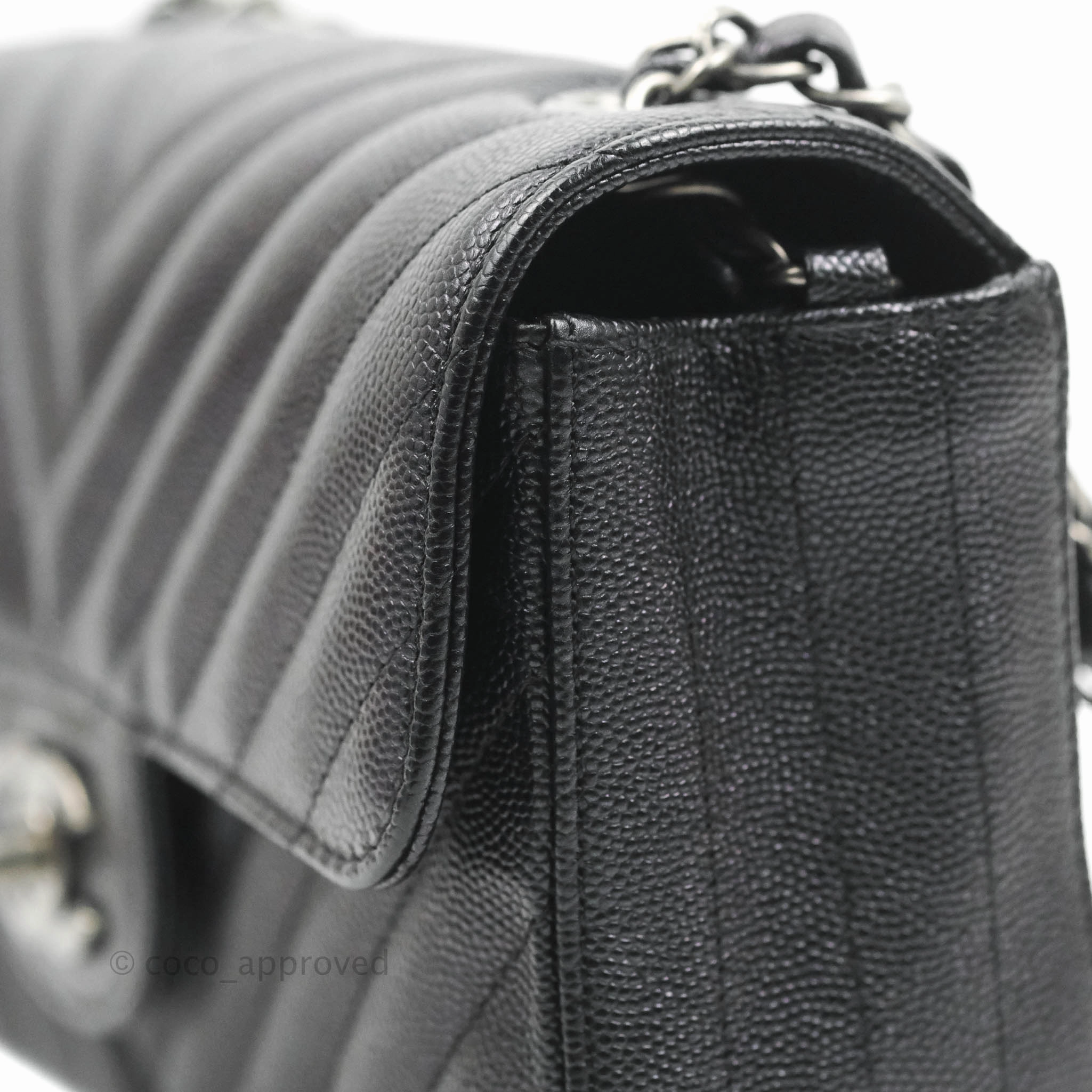 Chanel Chevron Mini Rectangular Flap Iridescent Black Caviar Ruthenium Hardware 17B