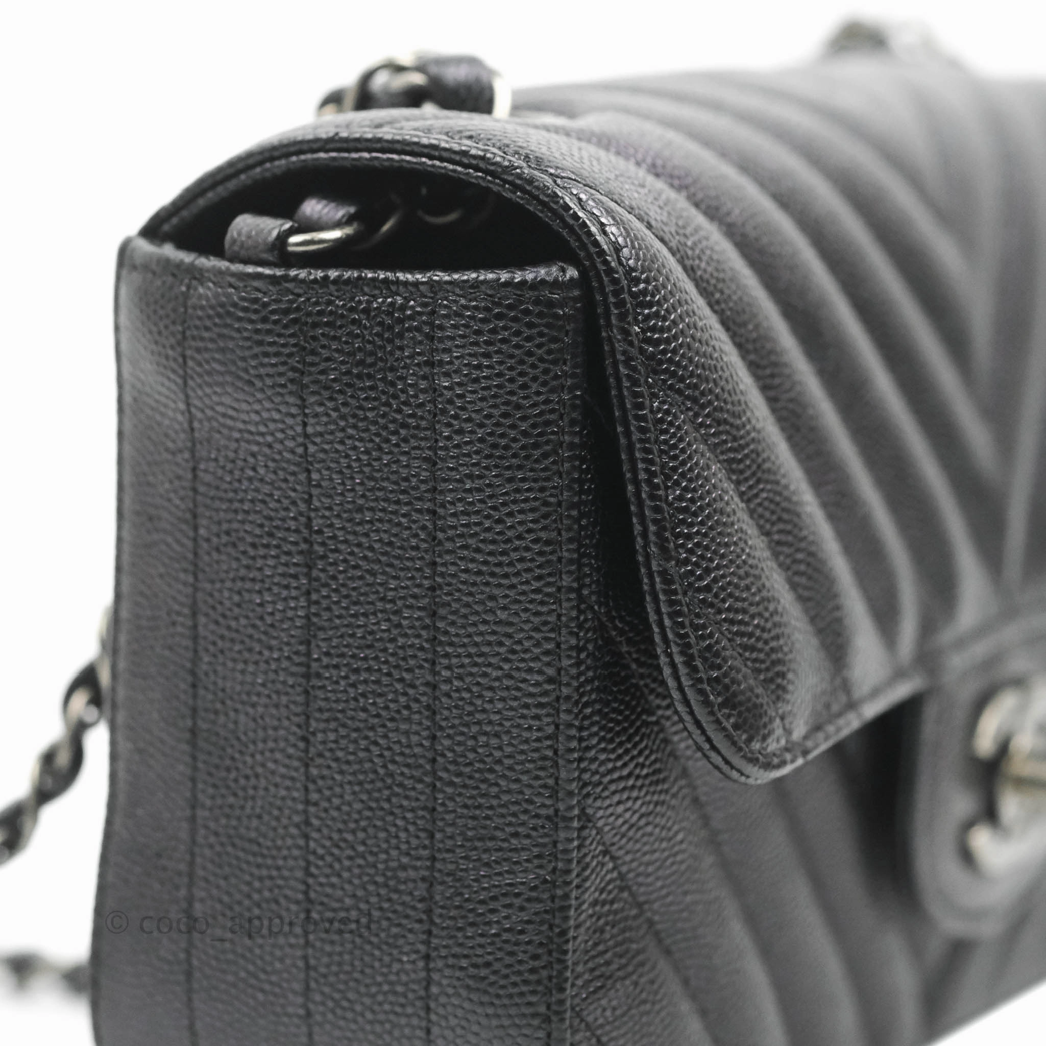 Chanel Chevron Mini Rectangular Flap Iridescent Black Caviar Ruthenium Hardware 17B
